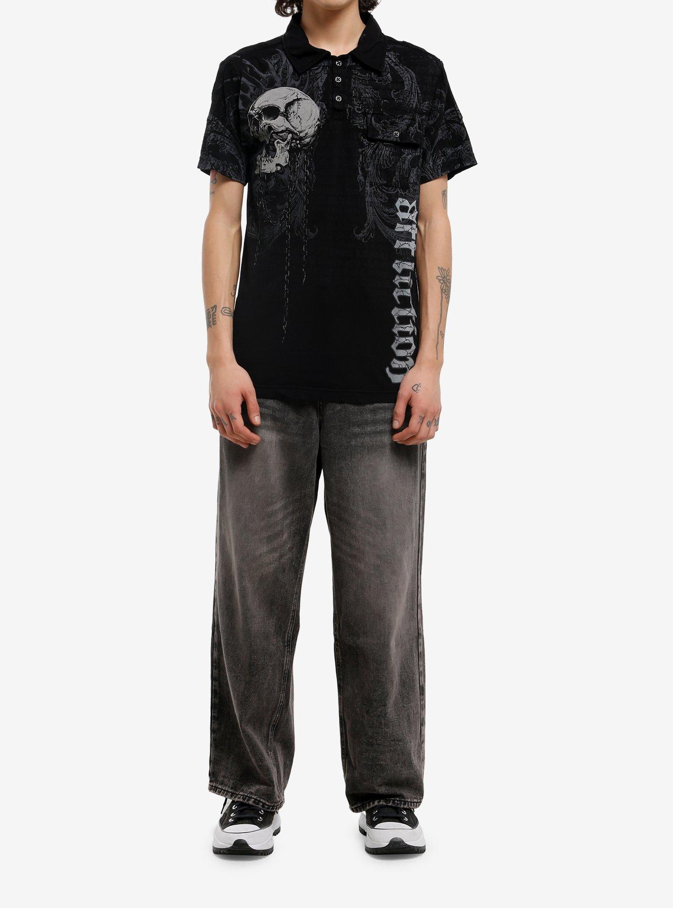 Affliction Skull & Filigree Polo Shirt, , hi-res