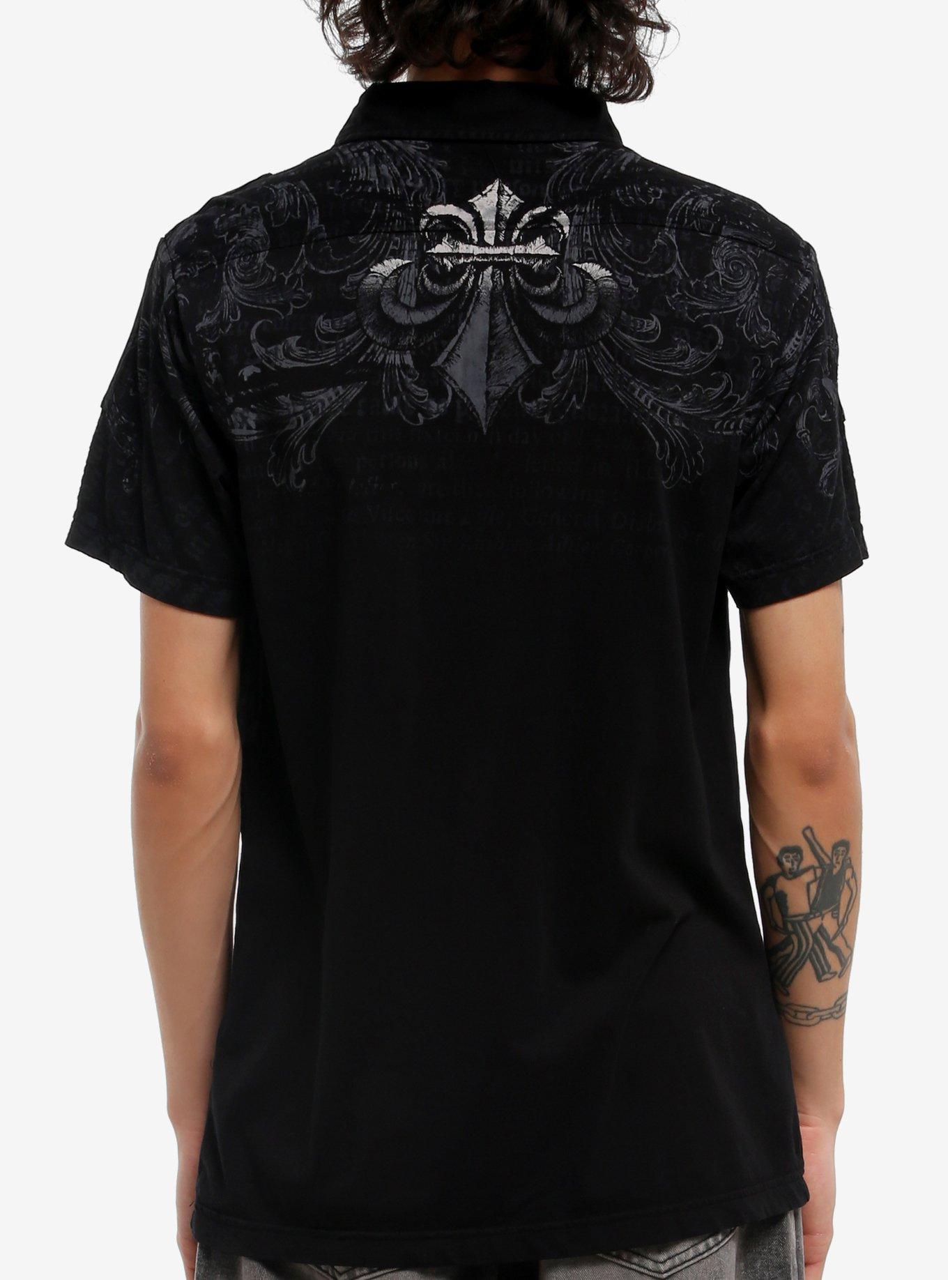 Affliction Skull & Filigree Polo Shirt, GREY, alternate
