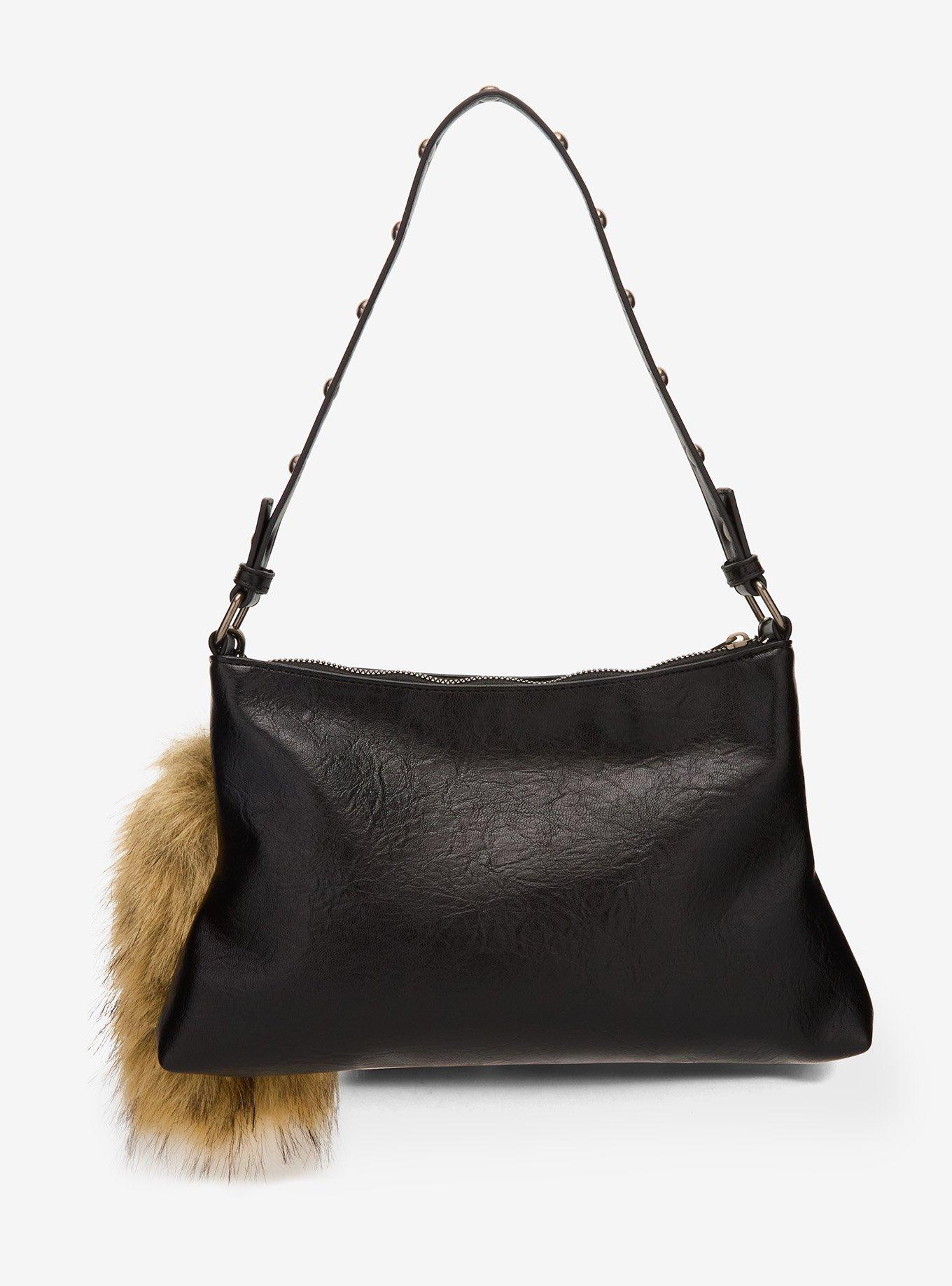 Black Buckle Chain Fox Tail Shoulder Bag, , alternate