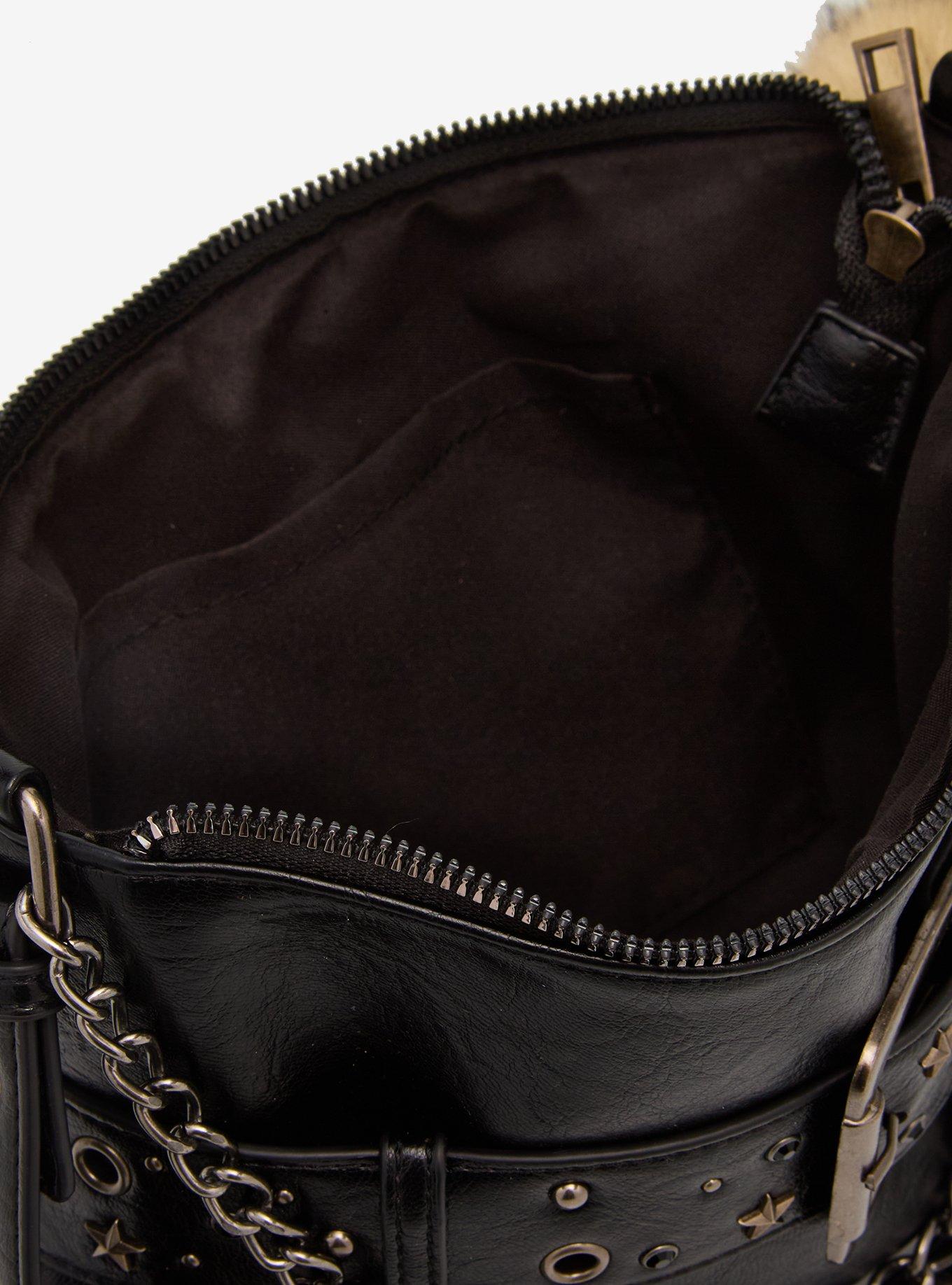 Black Buckle Chain Fox Tail Shoulder Bag, , alternate