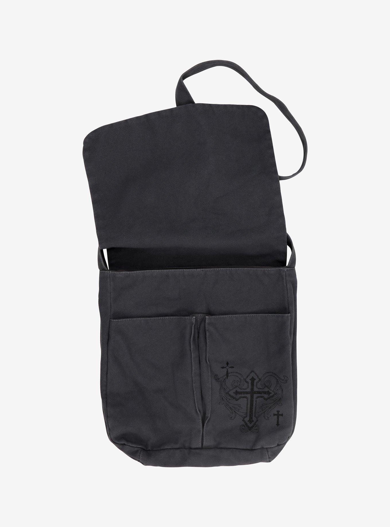 Black Cross Studded Messenger Bag, , alternate