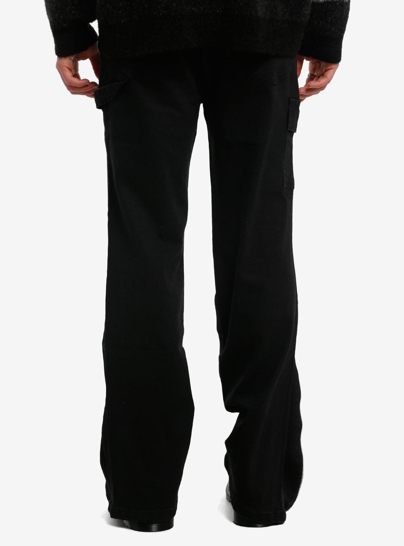 Black Zipper Cargo Flare Jeans, , hi-res