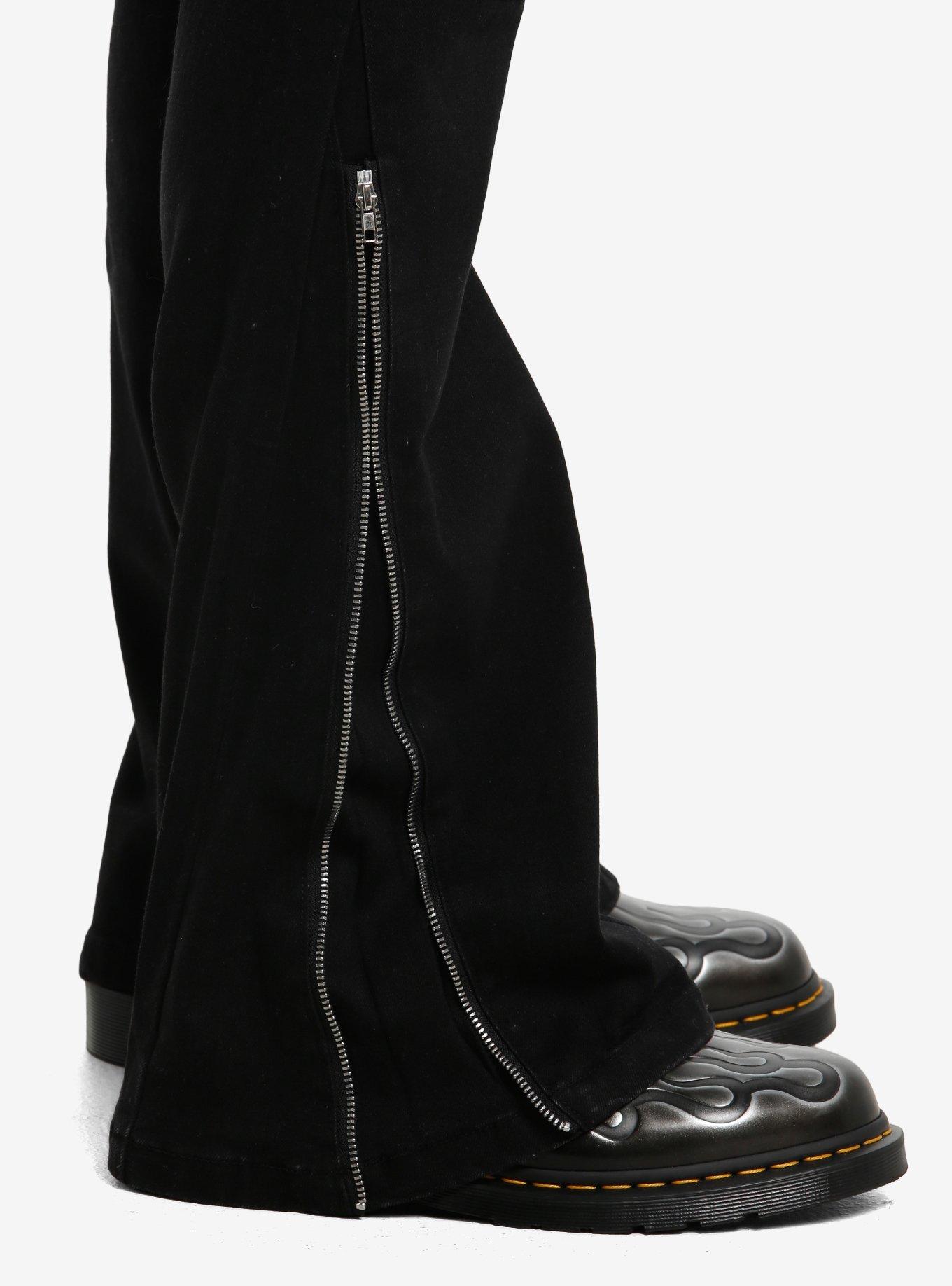 Black Zipper Cargo Flare Jeans, BLACK, alternate