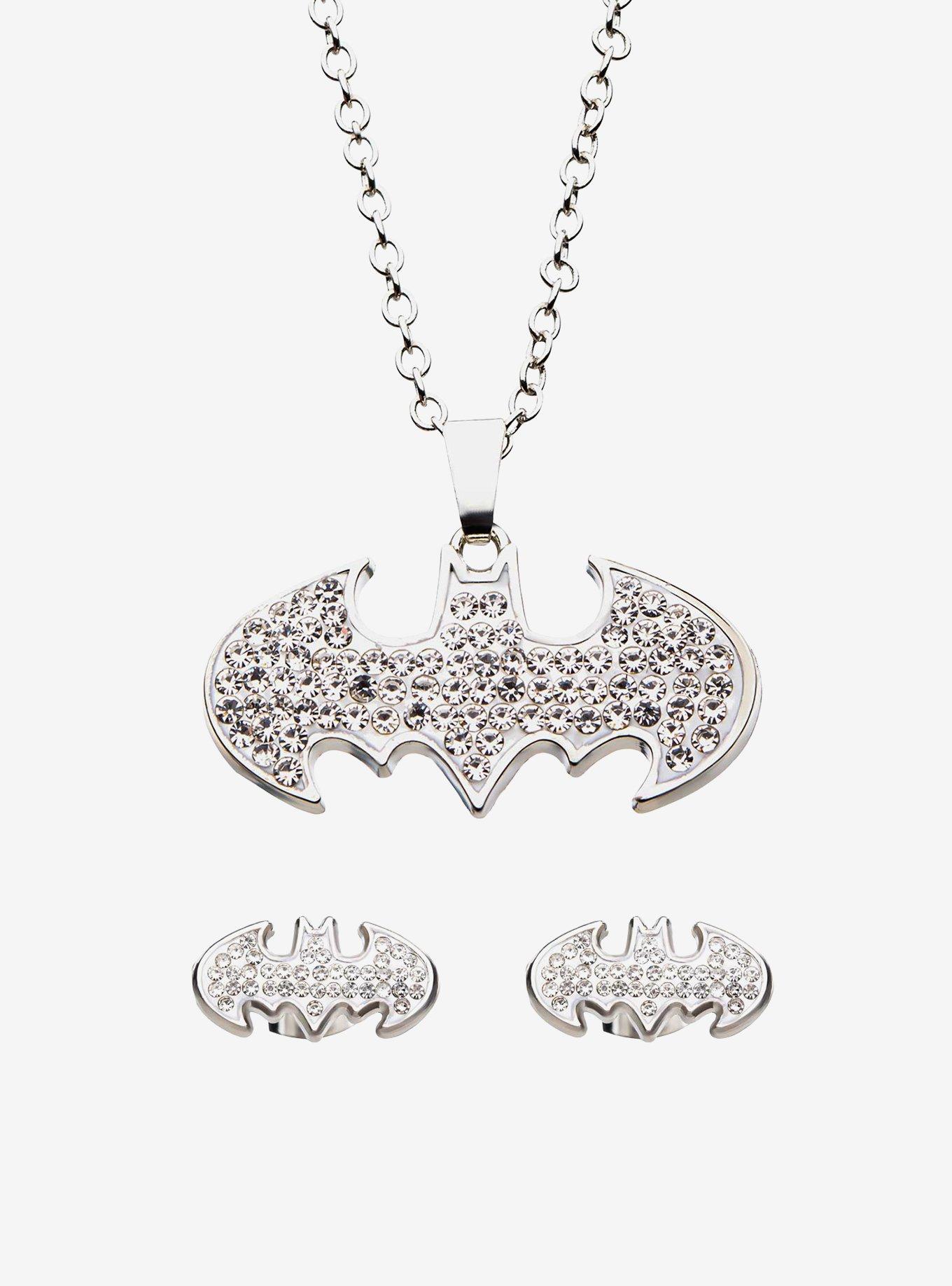 DC Comics Batman Jeweled Pendant Necklace & Stud Earring Set, , hi-res