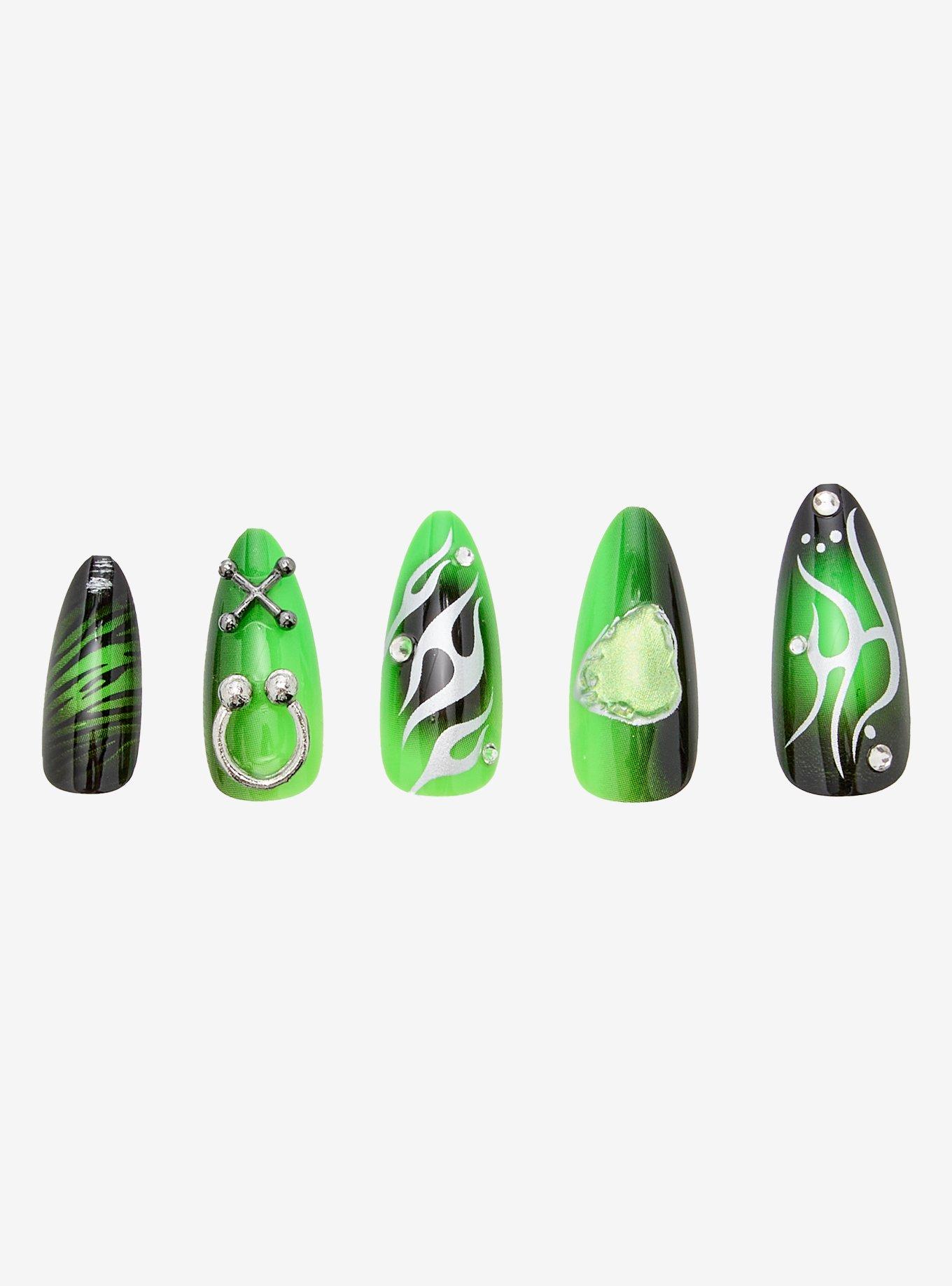 Blackheart Cyber Green Press-On Nail Set, , hi-res