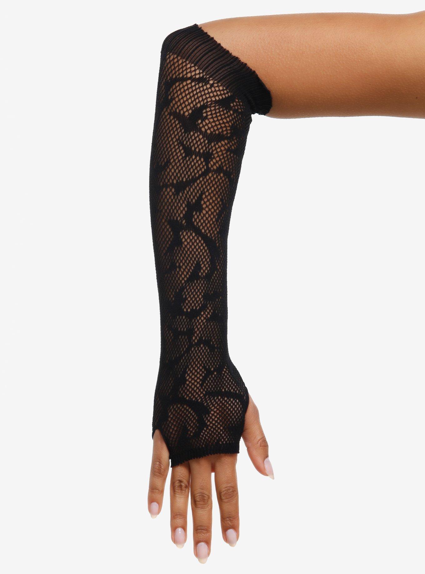 Black Fissures Fishnet Arm Warmers, , hi-res