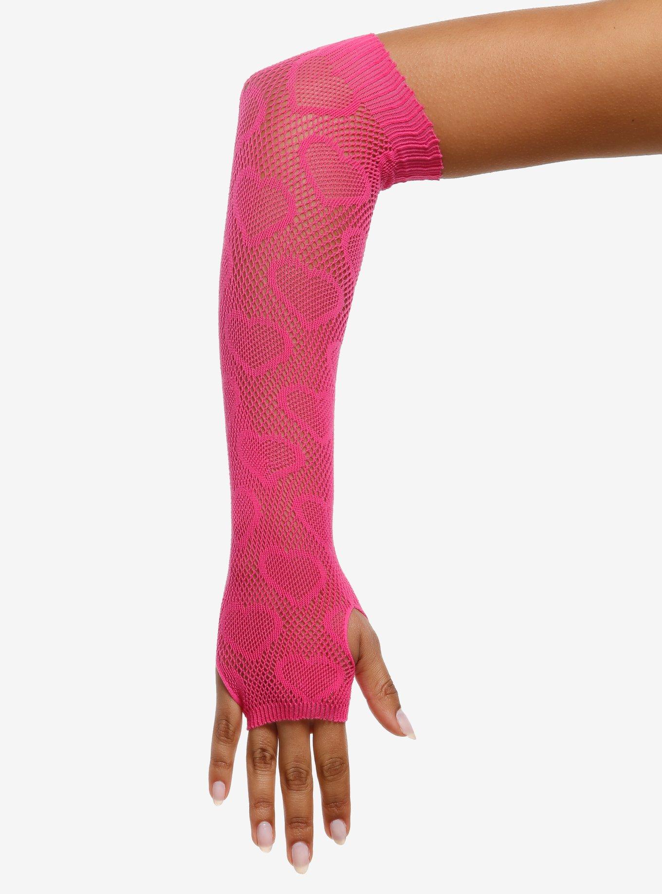 Pink Heart Fishnet Arm Warmers, , hi-res