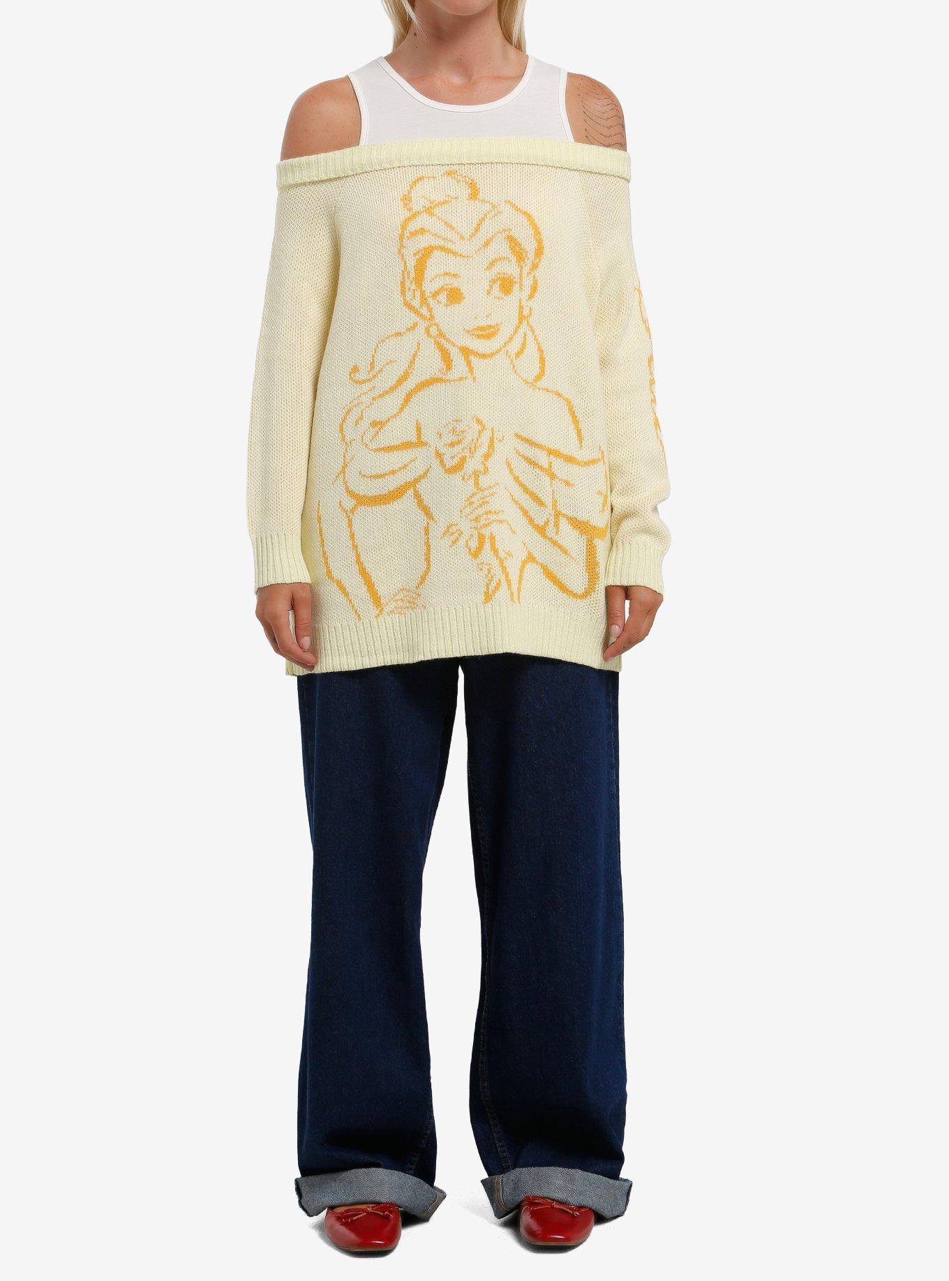 Disney Beauty And The Beast Belle Girls Cold-Shoulder Sweater, , hi-res