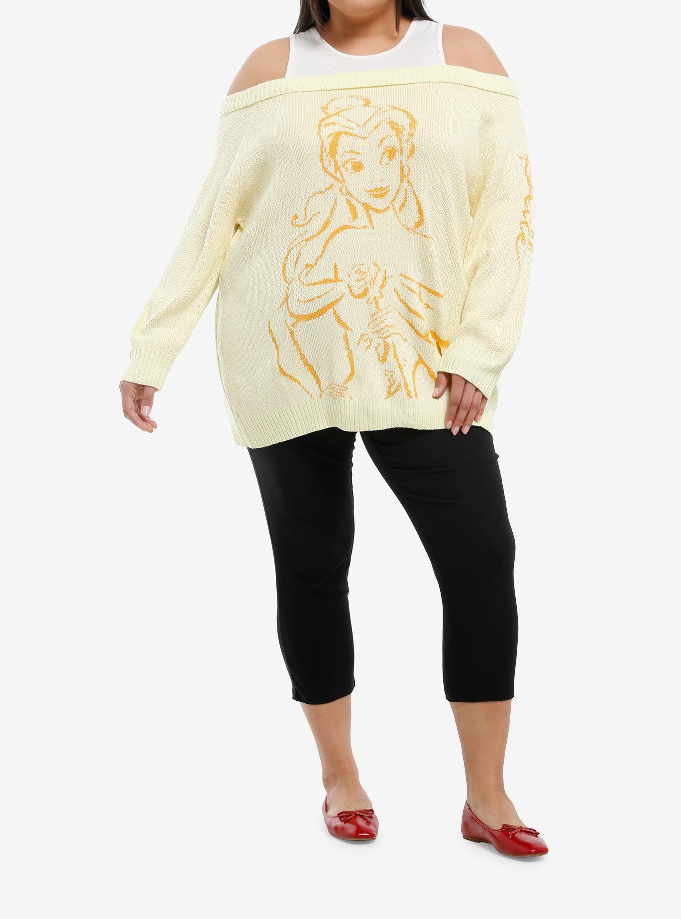 Disney Beauty And The Beast Belle Girls Cold-Shoulder Sweater Plus Size, , hi-res