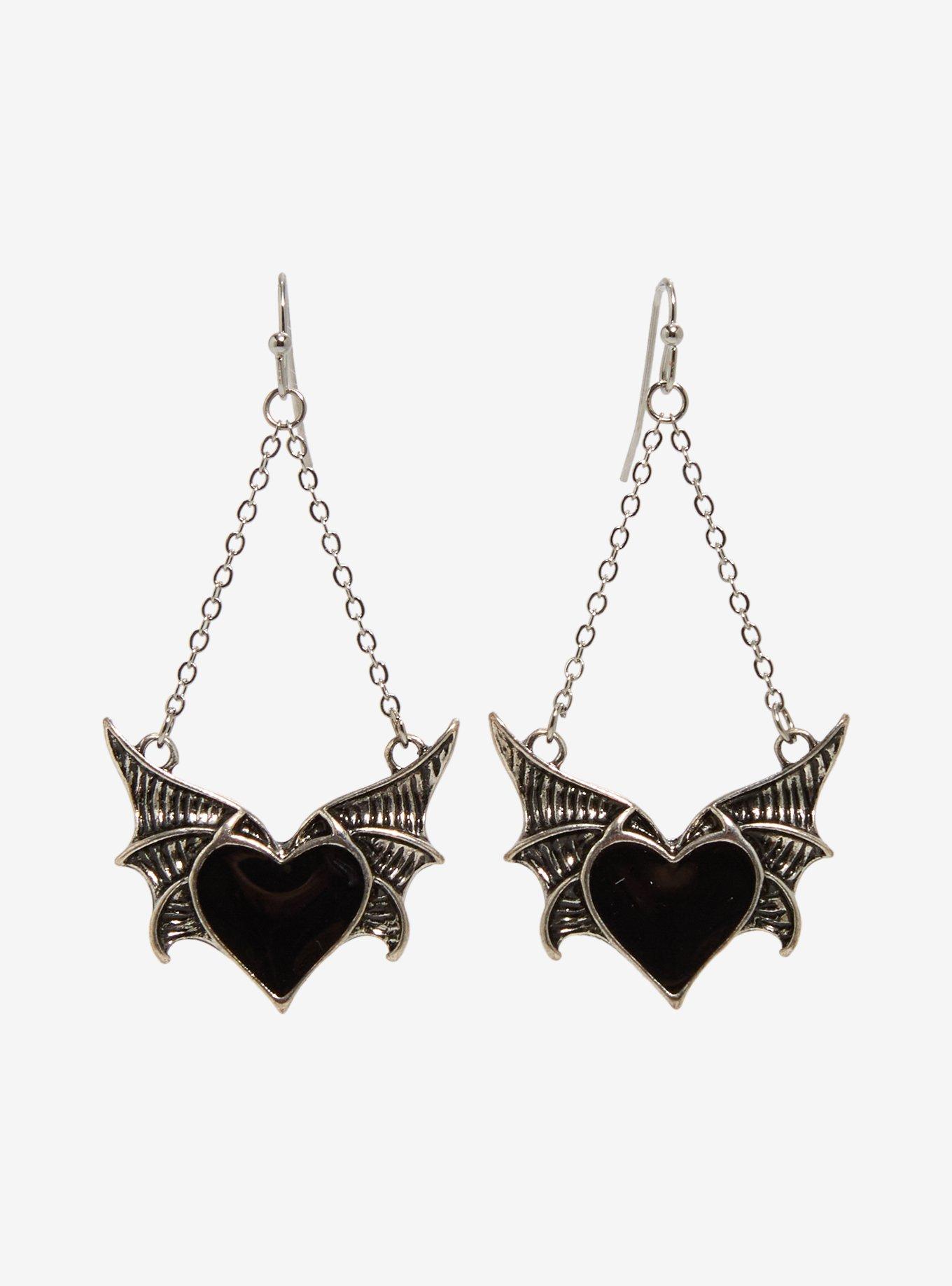 Heart Bat Wing Earrings, , hi-res