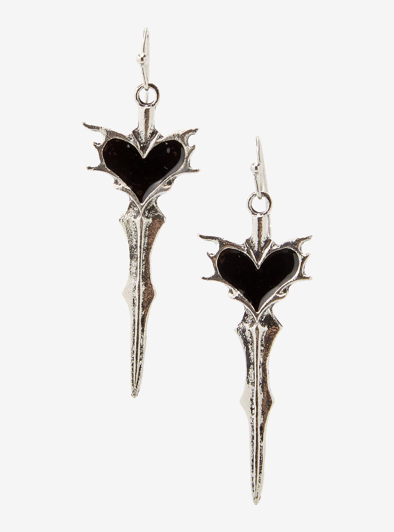 Heart Sword Drop Earrings, , hi-res