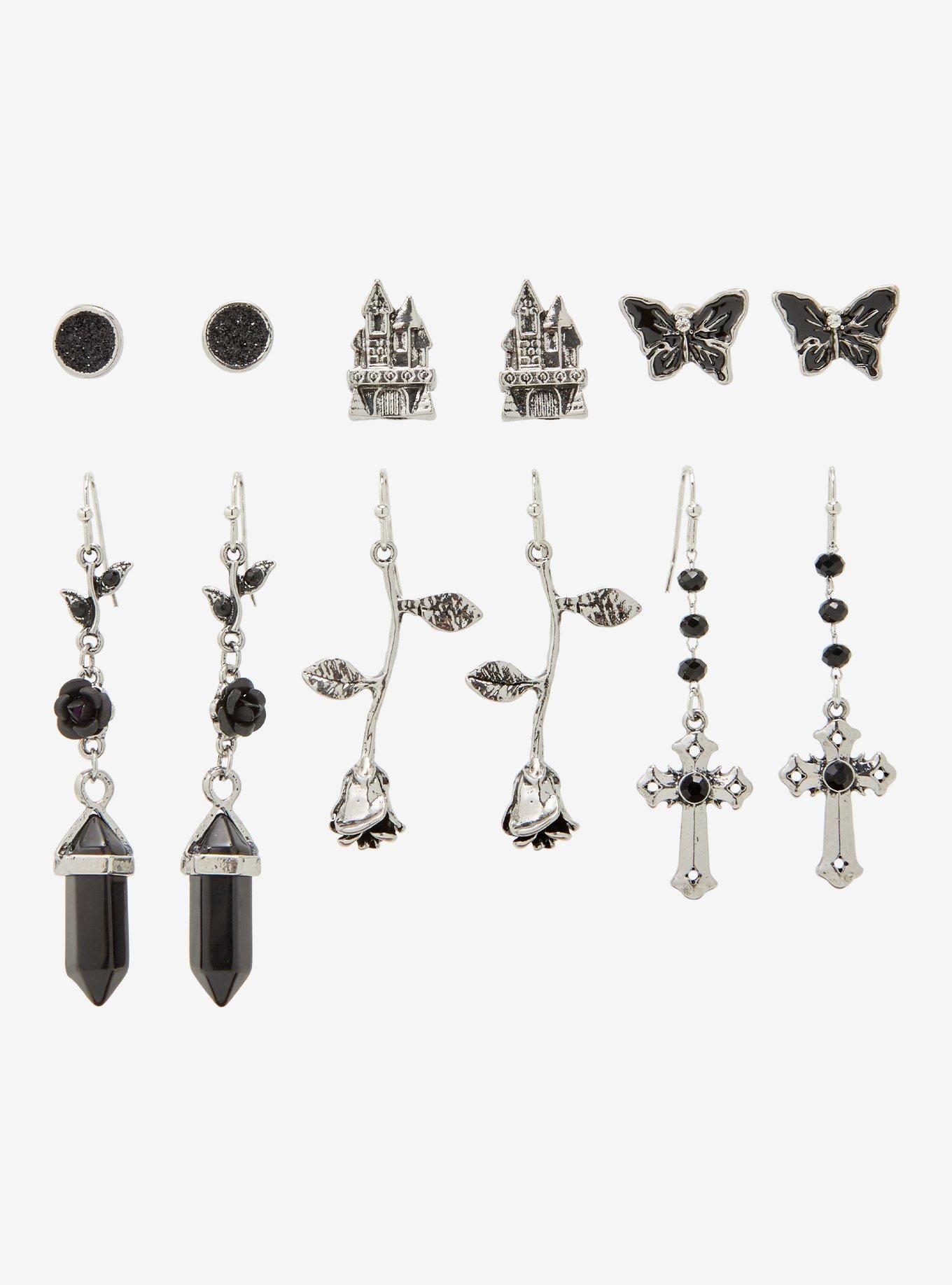 Thorn & Fable Dark Castle Rose Crystal Earring Set, , hi-res