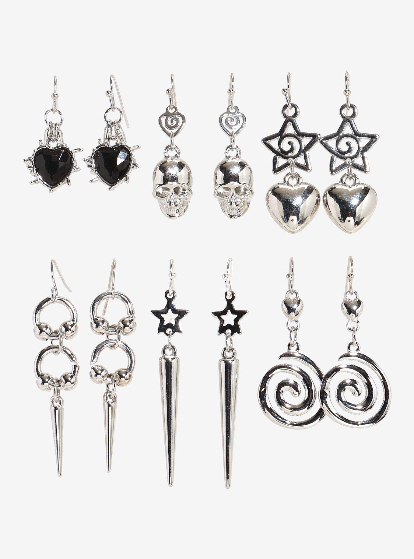 Spiral Star Heart Skull Earring Set, , hi-res