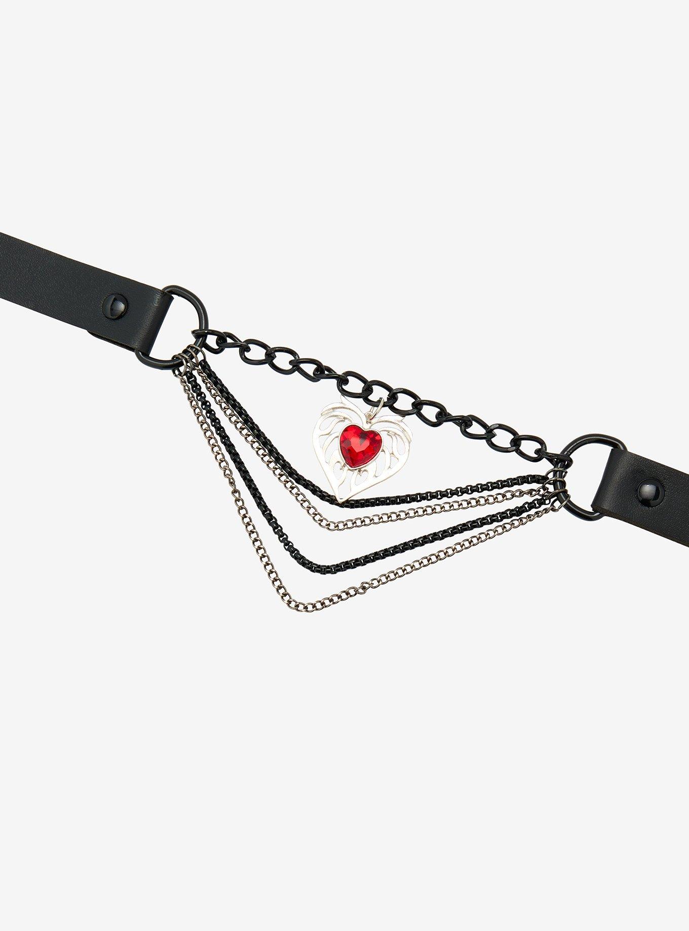 Heart Chrome Frame Faux Leather Choker, , hi-res