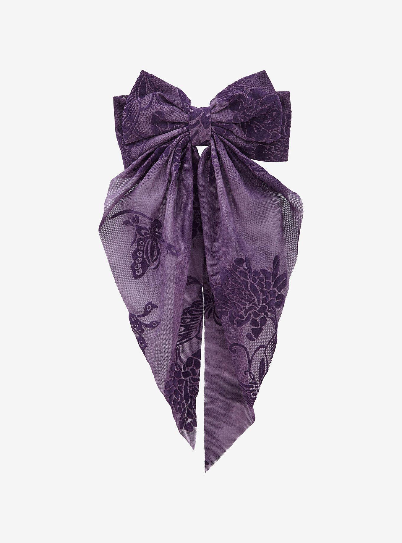 Thorn & Fable Purple Burnout Velvet Hair Bow, , hi-res