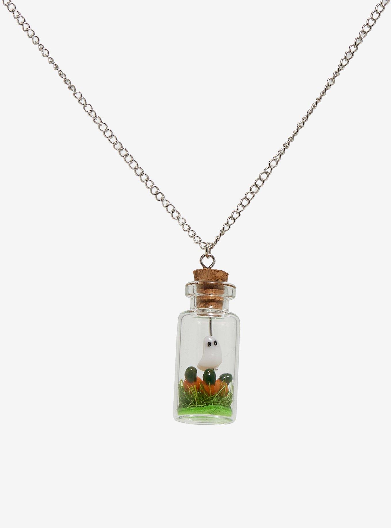 Ghost Pumpkin Patch Glass Jar Pendant Necklace, , alternate