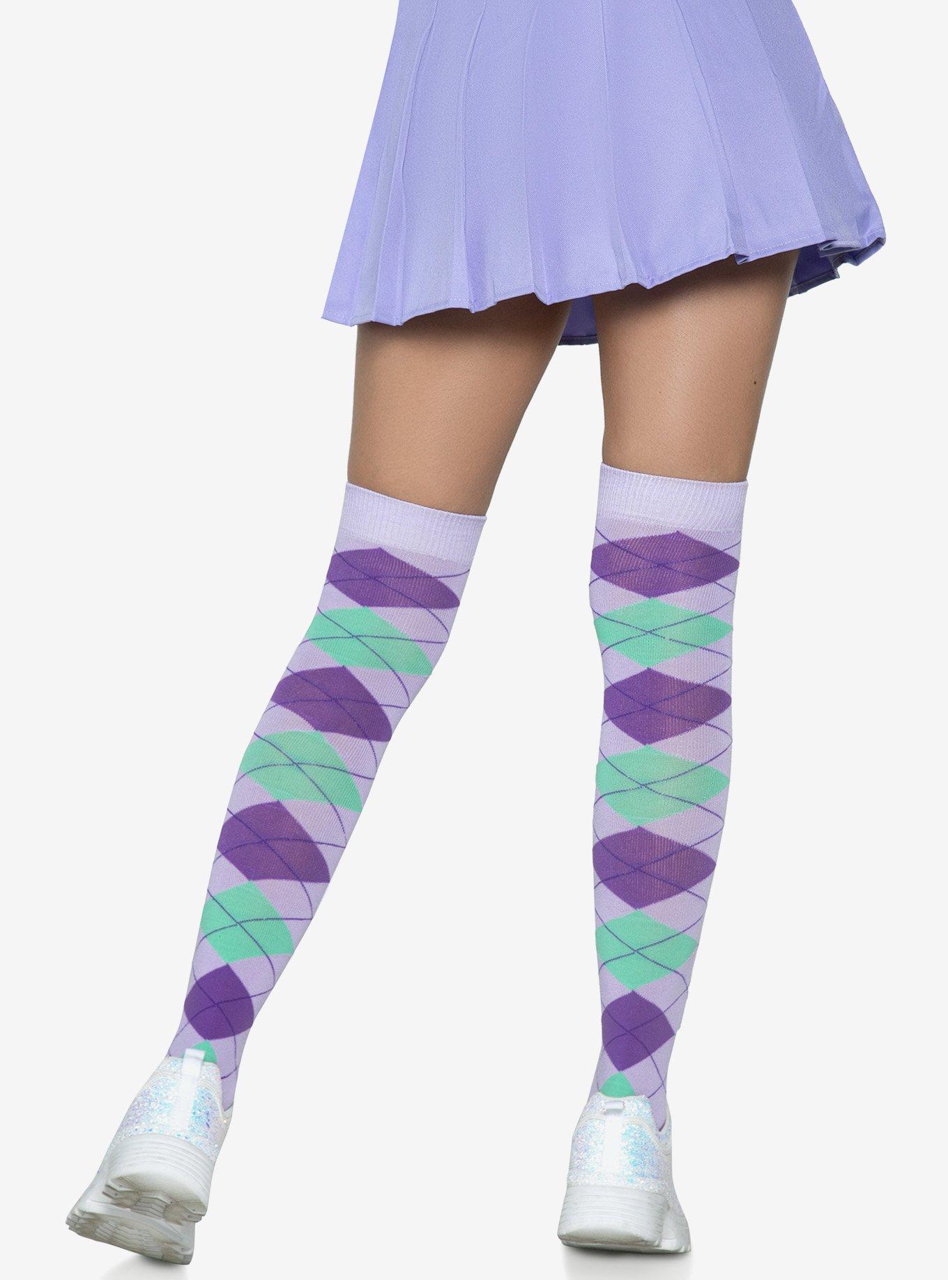 Argyle Knit Over the Knee Socks, , alternate