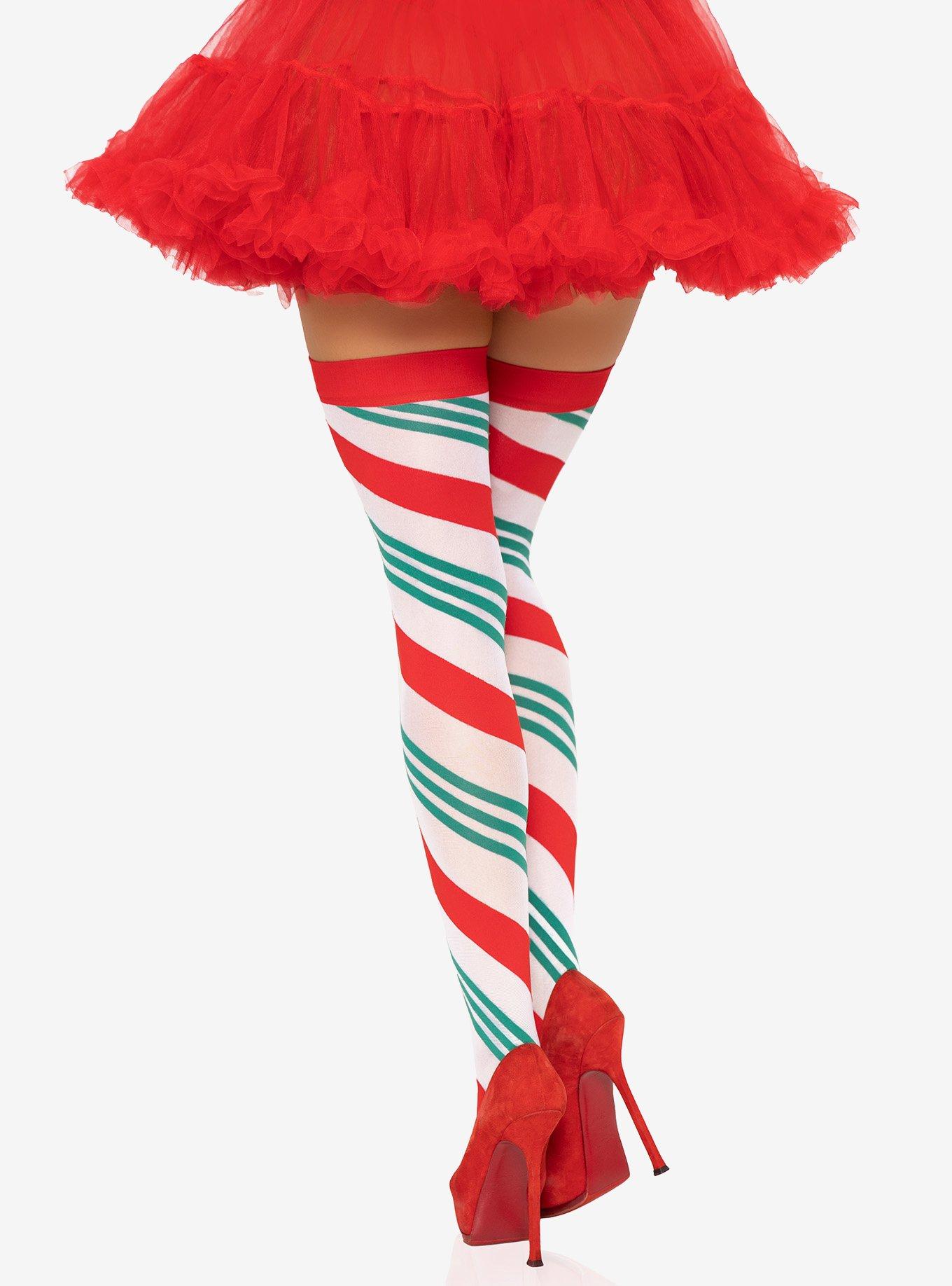 Holiday Ribbon Striped Thigh Highs, , alternate