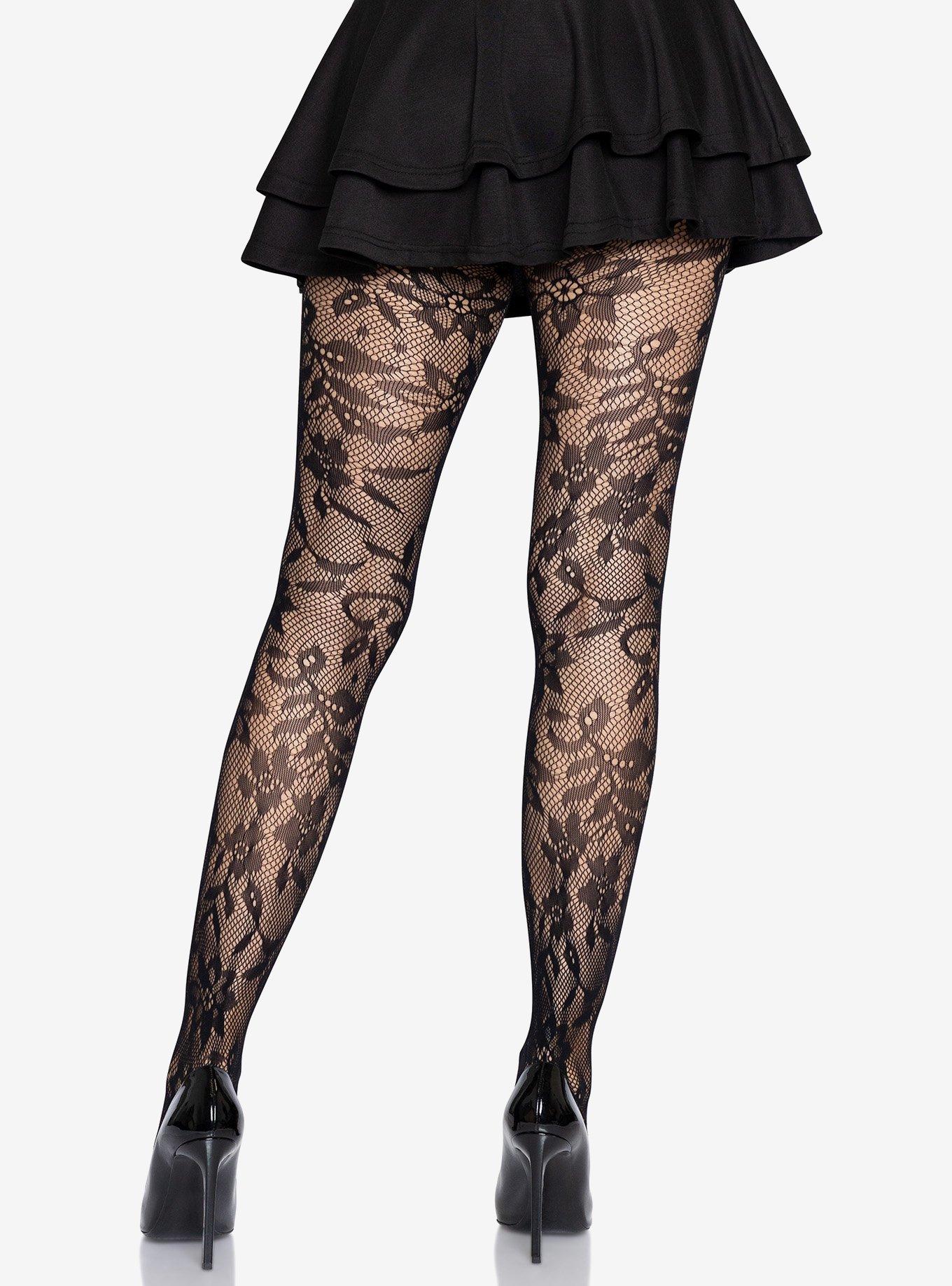 Seamless Chantilly Floral Lace Tights, , hi-res