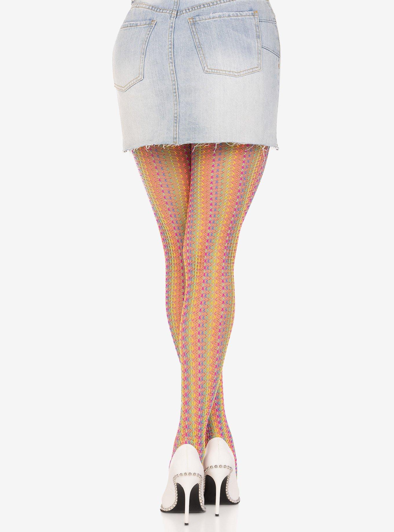 Rainbow Crochet Net Tights, , alternate