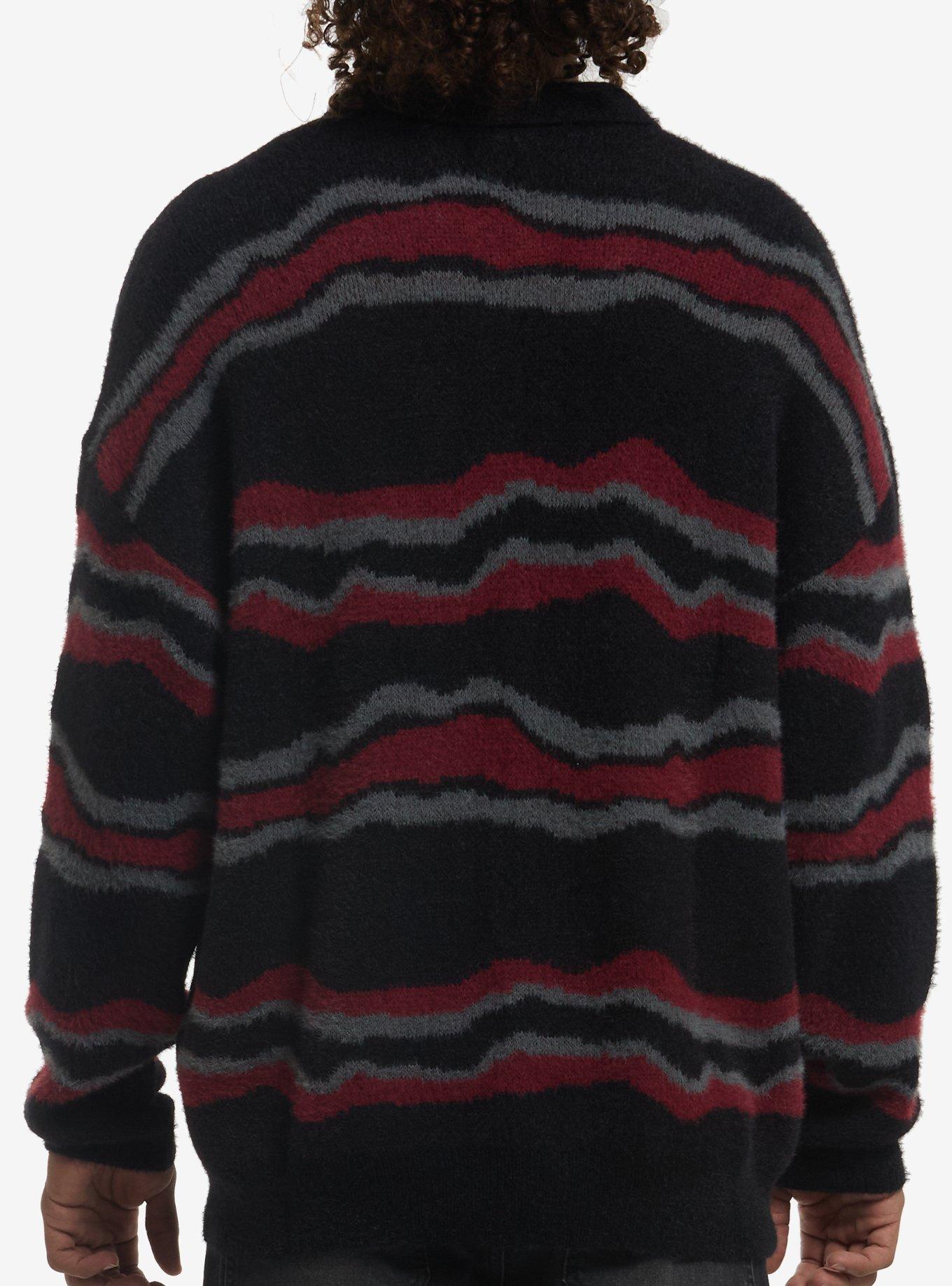Black Red & Grey Warped Stripe Sweater, BLACK, alternate