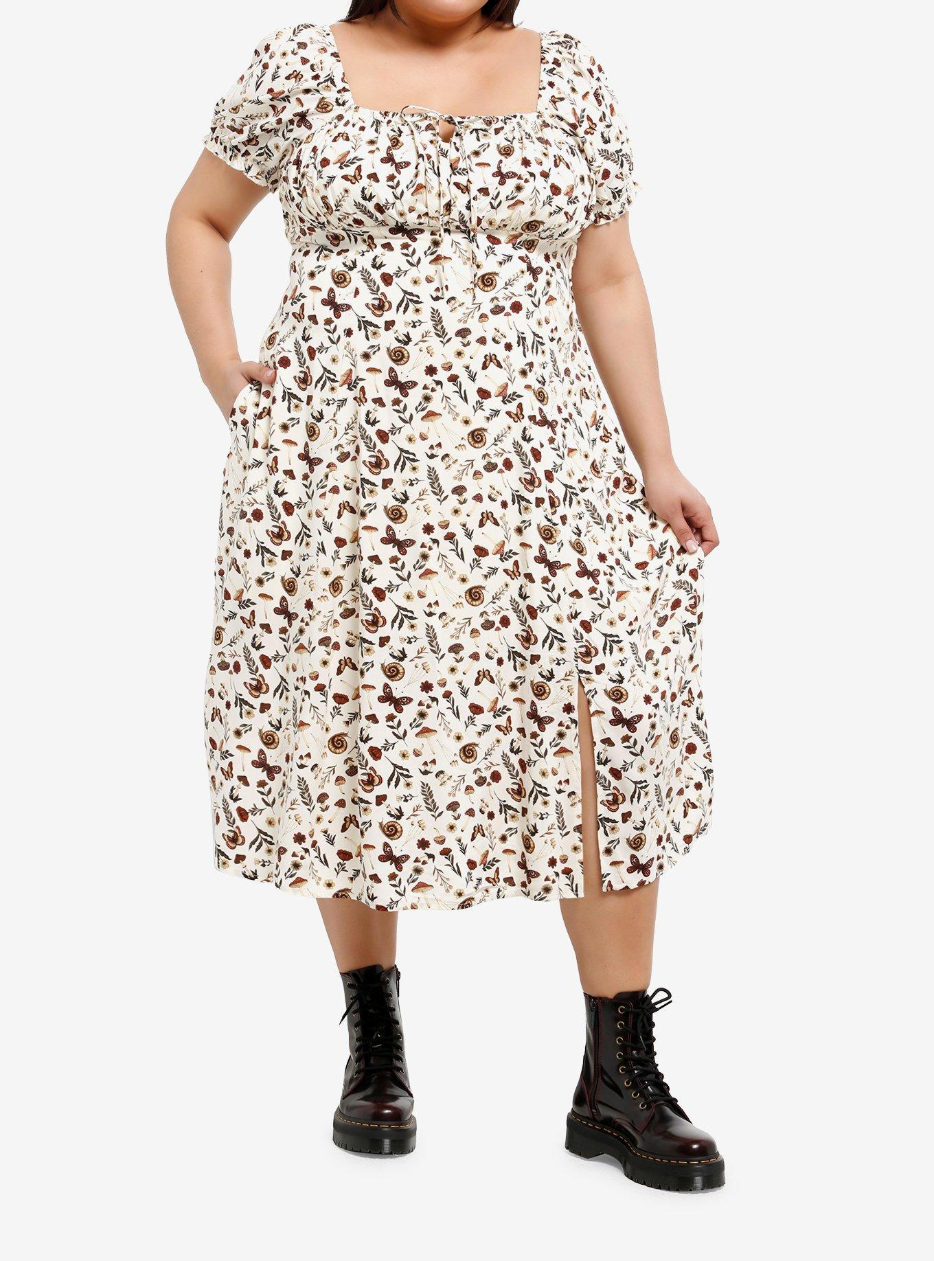 Thorn & Fable Forest Critters & Plants Midi Dress Plus Size, , hi-res