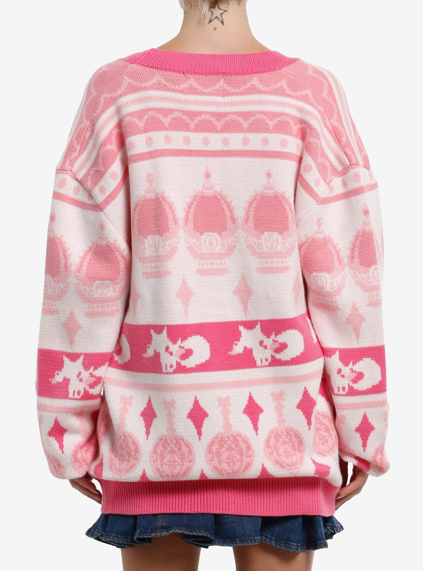 Steady Hands Puella Magi Madoka Magica Pattern Knit Girls Oversized Cardigan, MULTI, alternate