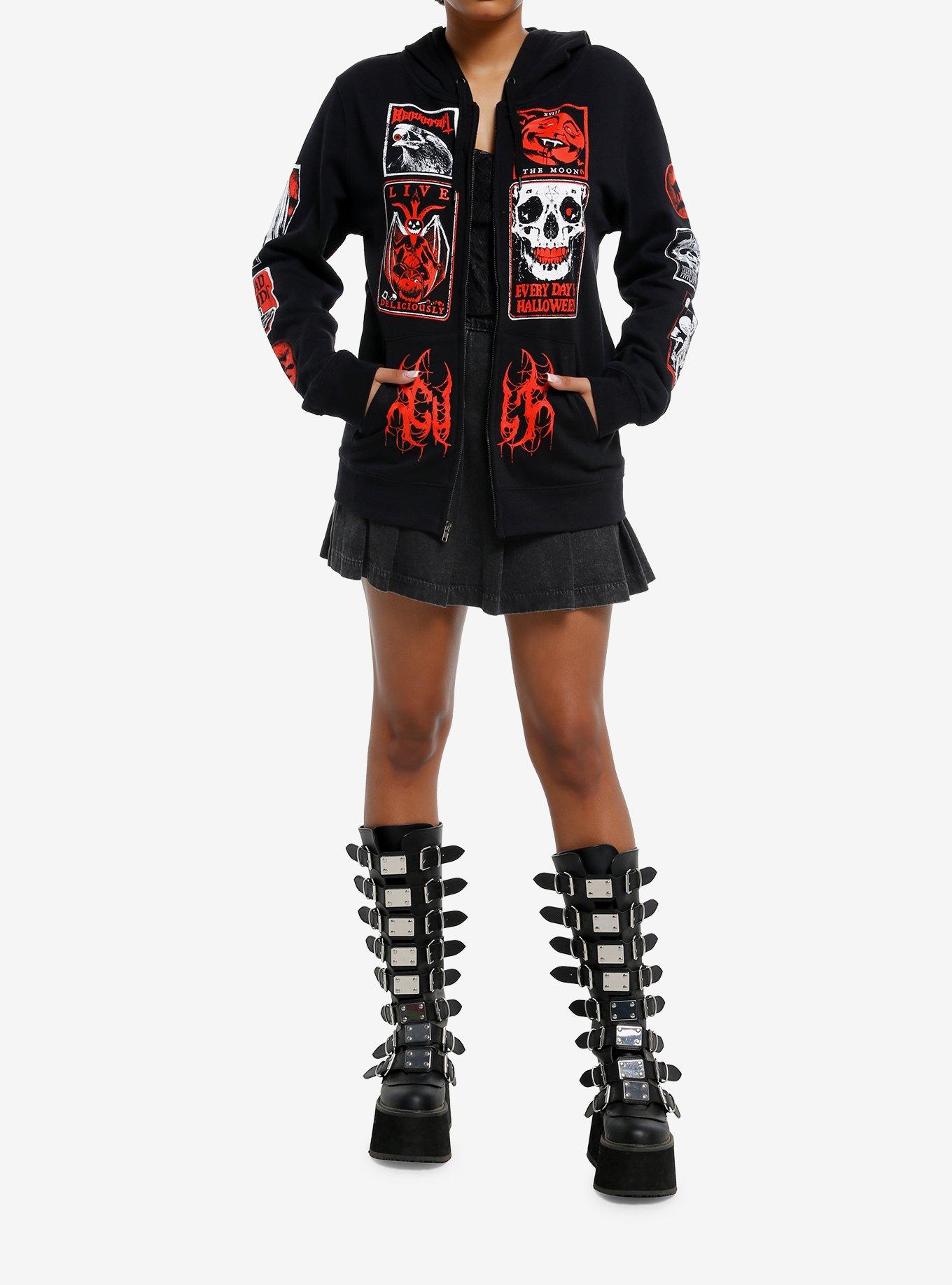 Blackcraft Halloween Patches Girls Hoodie, RED  BLACK, alternate