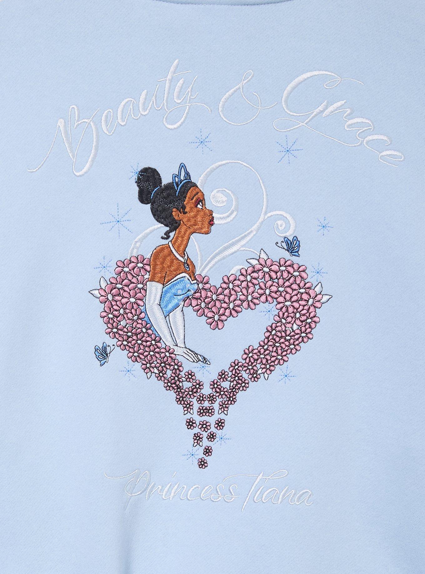 Disney The Princess and The Frog Tiana Floral Women's Cropped Quarter Zip Crewneck - BoxLunch Exclusive, LIGHT BLUE, alternate