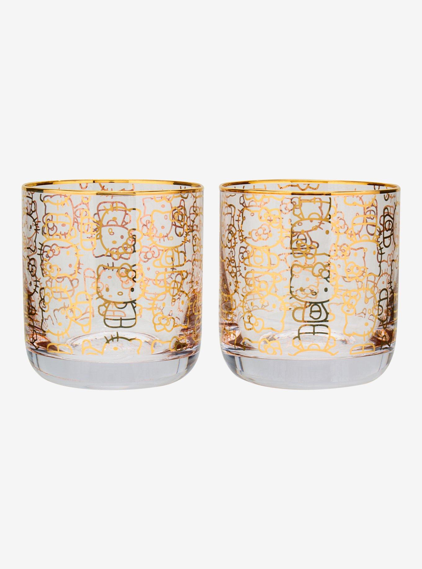 Joy Jolt Sanrio Hello Kitty Gold Allover Print Drinking Glass Set, , hi-res