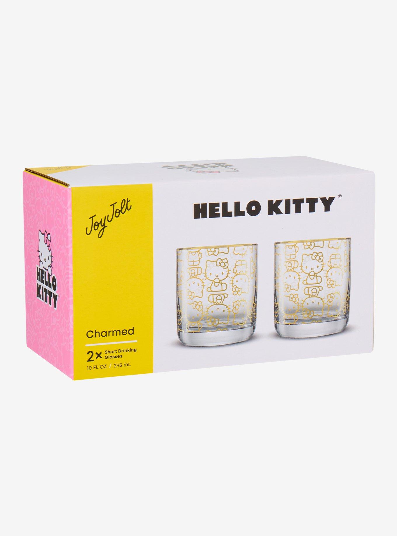 Joy Jolt Sanrio Hello Kitty Gold Allover Print Drinking Glass Set, , alternate