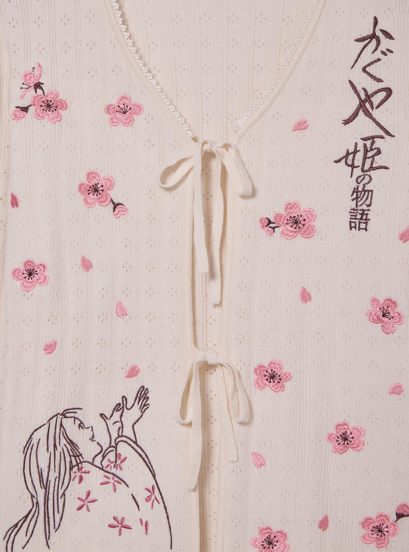 Studio Ghibli&reg; The Tale of Princess Kaguya Cherry Blossom Pointelle Knit Women's Plus Size Cardigan - BoxLunch Exclusive, CREAM, alternate