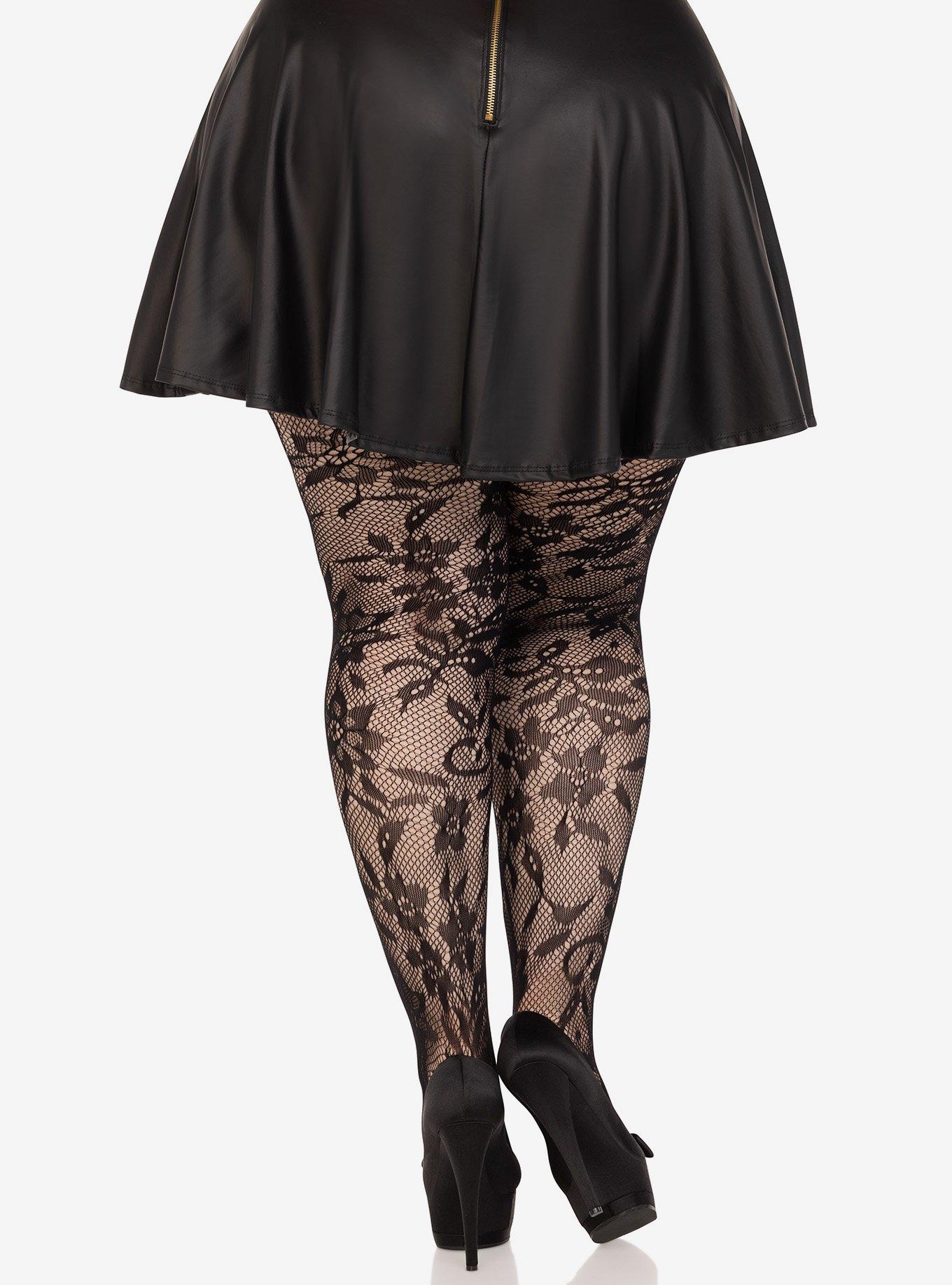 Plus Size Seamless Chantilly Floral Lace Tights, , alternate