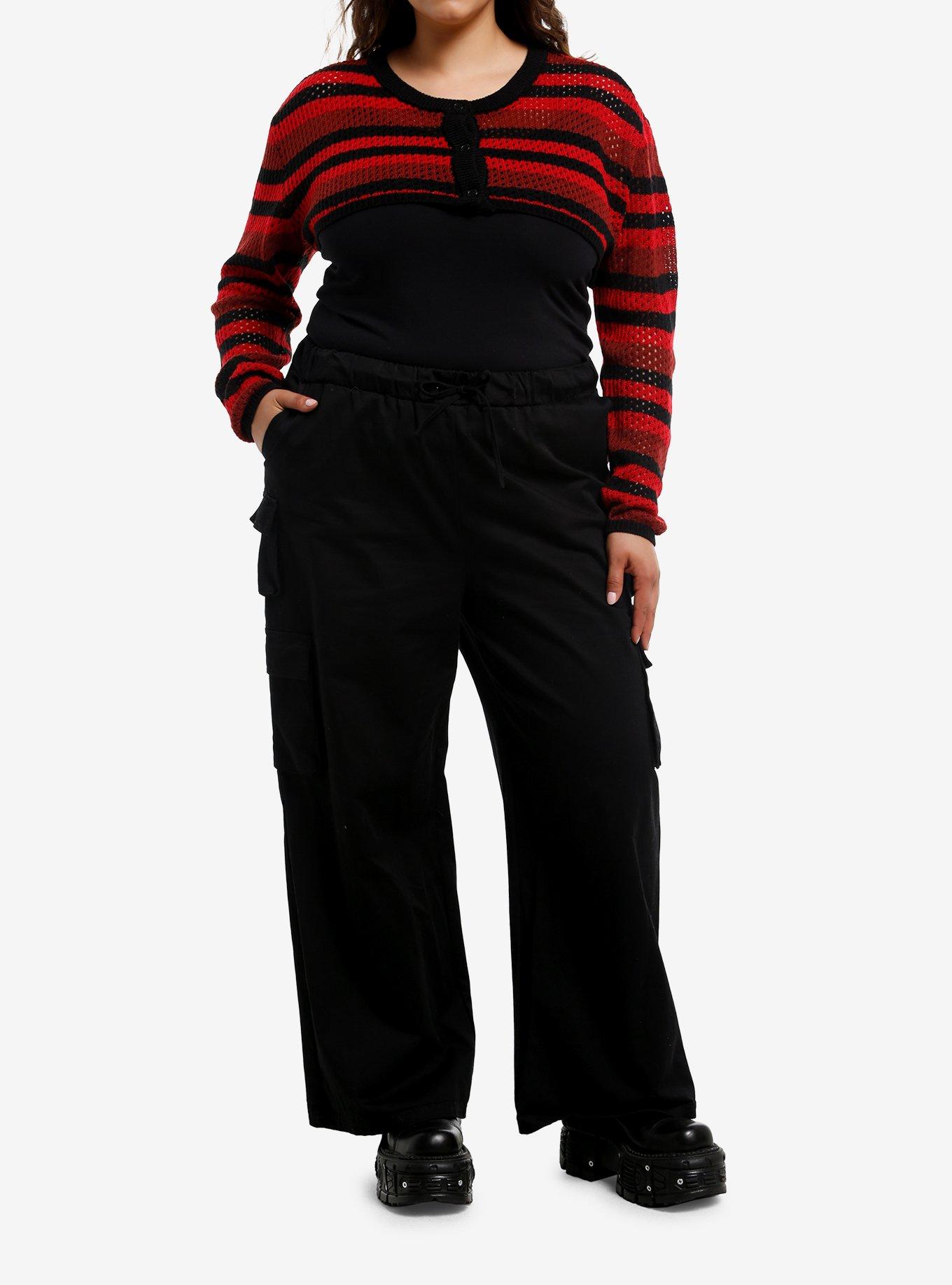 Black & Red Stripe Girls Knit Shrug Plus Size, , hi-res