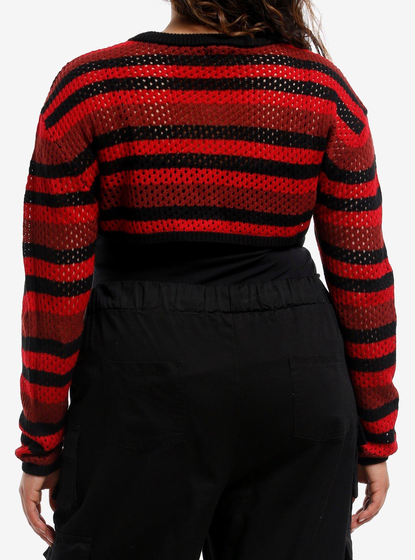 Black & Red Stripe Girls Knit Shrug Plus Size, BLACK, alternate