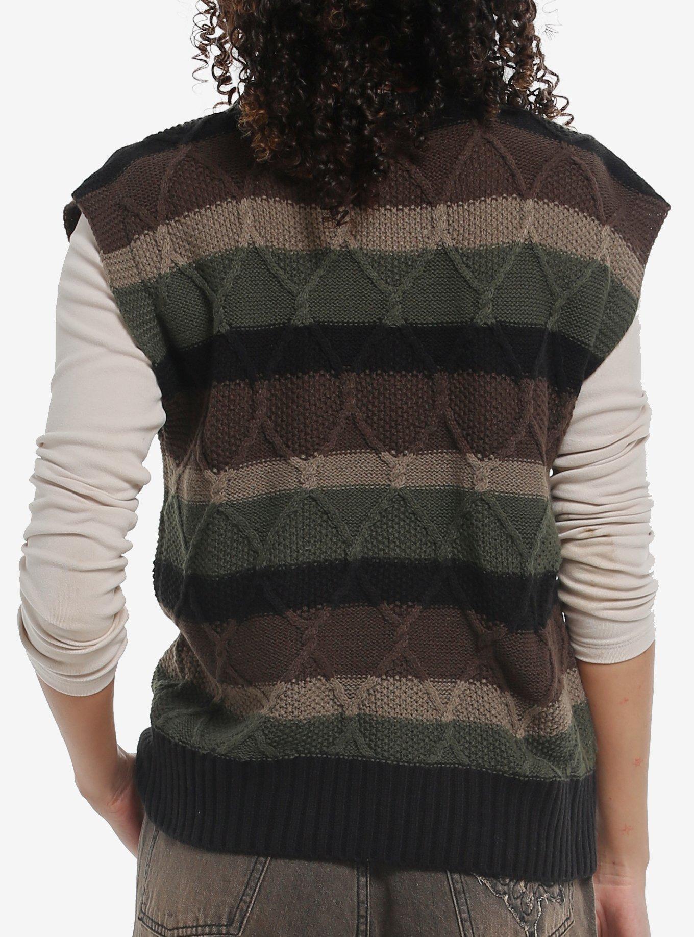 Thorn & Fable Green Brown & Black Girls Sweater Vest, , hi-res