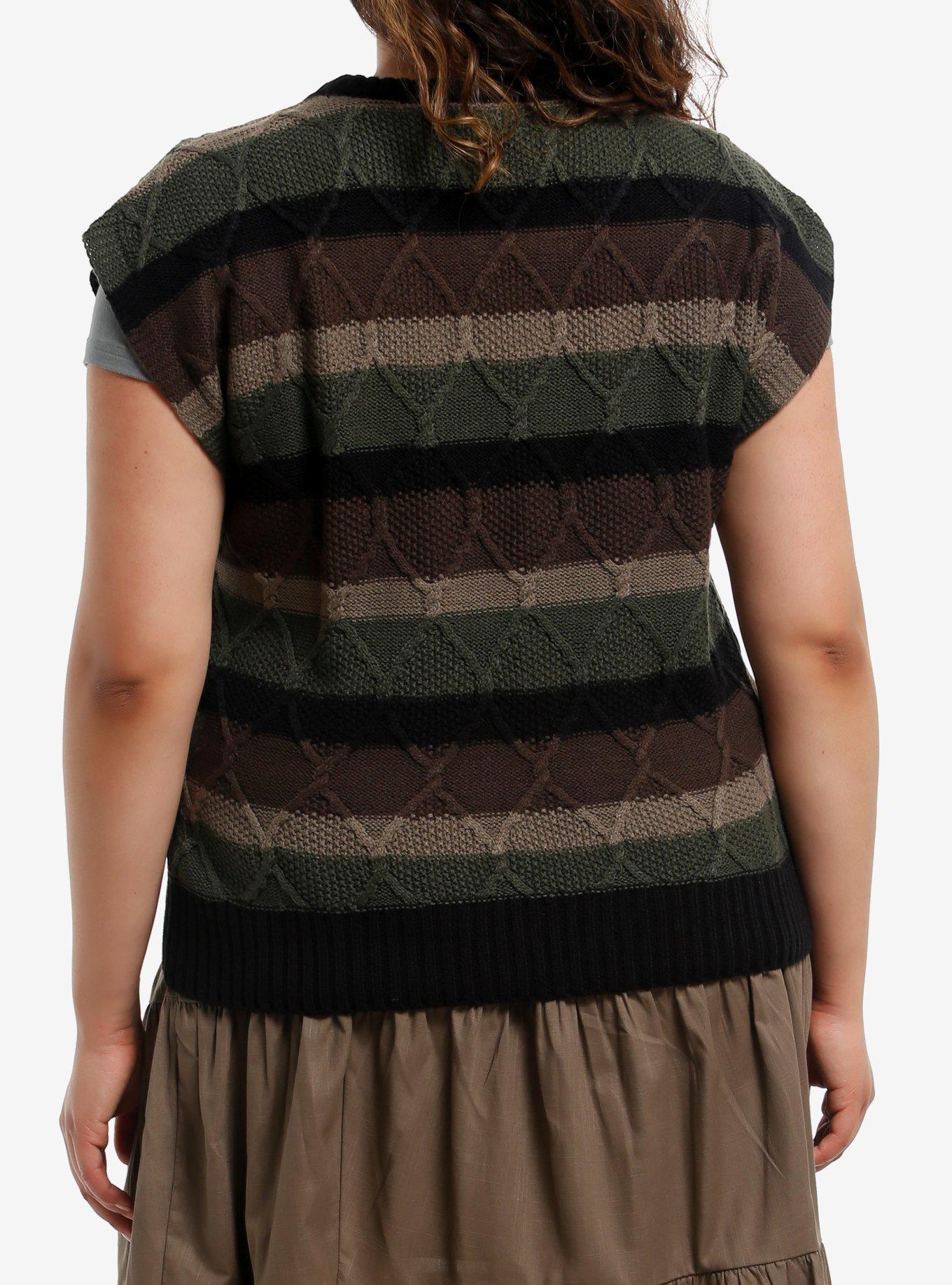 Thorn & Fable Green Brown & Black Girls Sweater Vest Plus Size, GREEN, alternate
