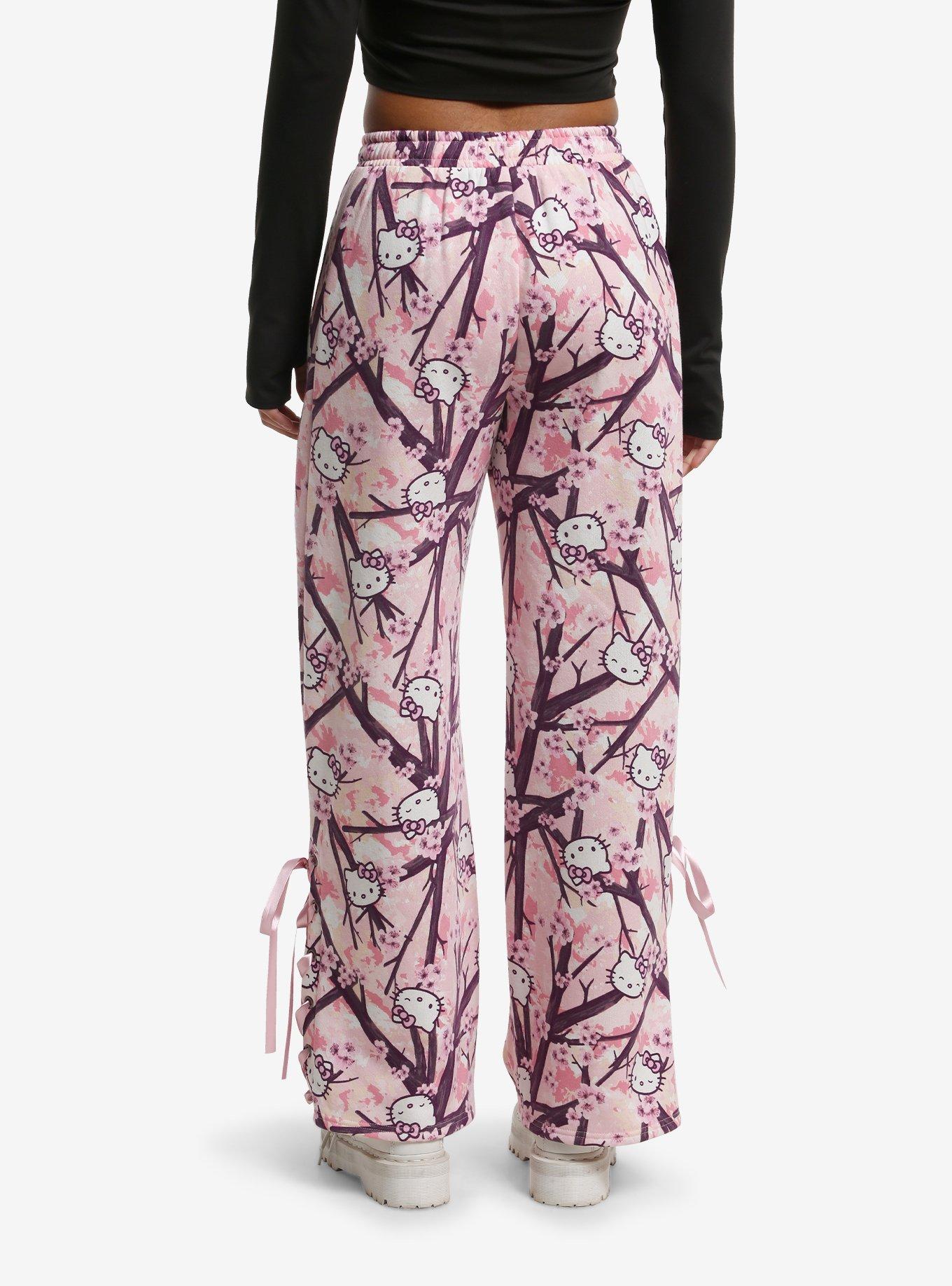 Hello Kitty Cherry Blossom Camo Girls Wide Leg Lounge Pants, , hi-res