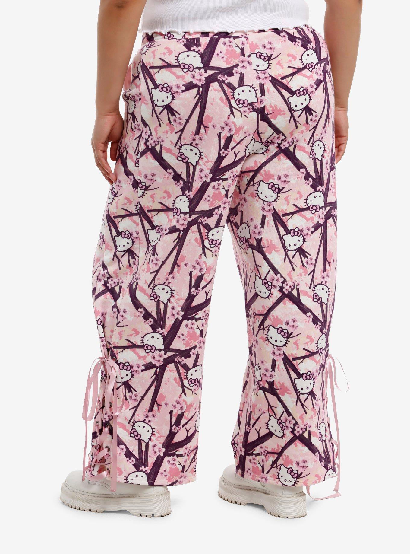 Hello Kitty Cherry Blossom Camo Girls Wide Leg Lounge Pants Plus Size, , hi-res