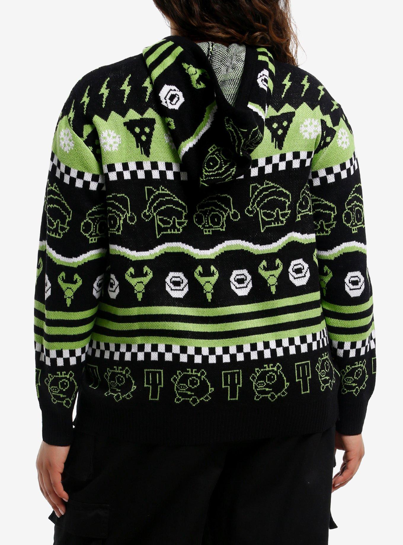 Invader Zim GIR & Zim Fair Isle Girls Hoodie Plus Size, MULTI, alternate