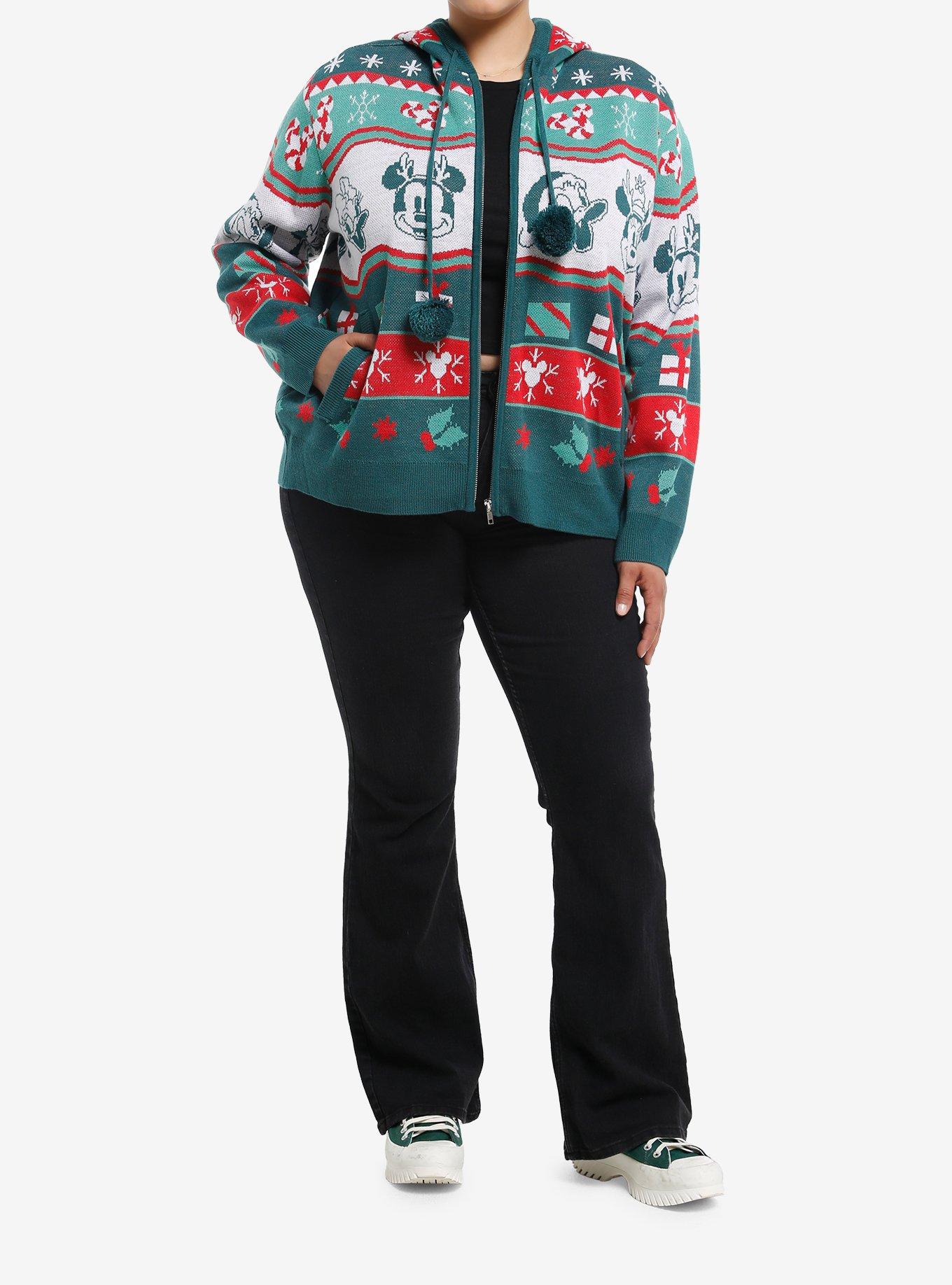 Disney Mickey Mouse And Friends Fair Isle Girls Knit Hoodie Plus Size, , hi-res