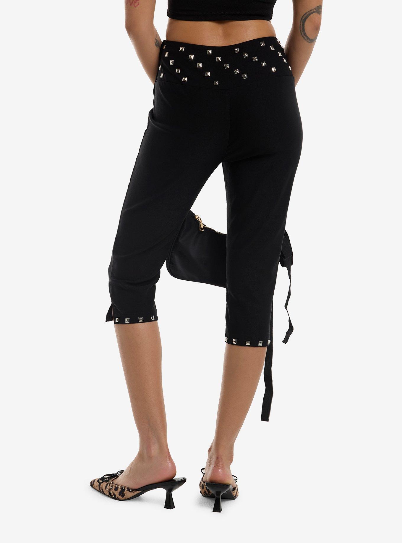 Black Pyramid Stud Capri Pants, , hi-res
