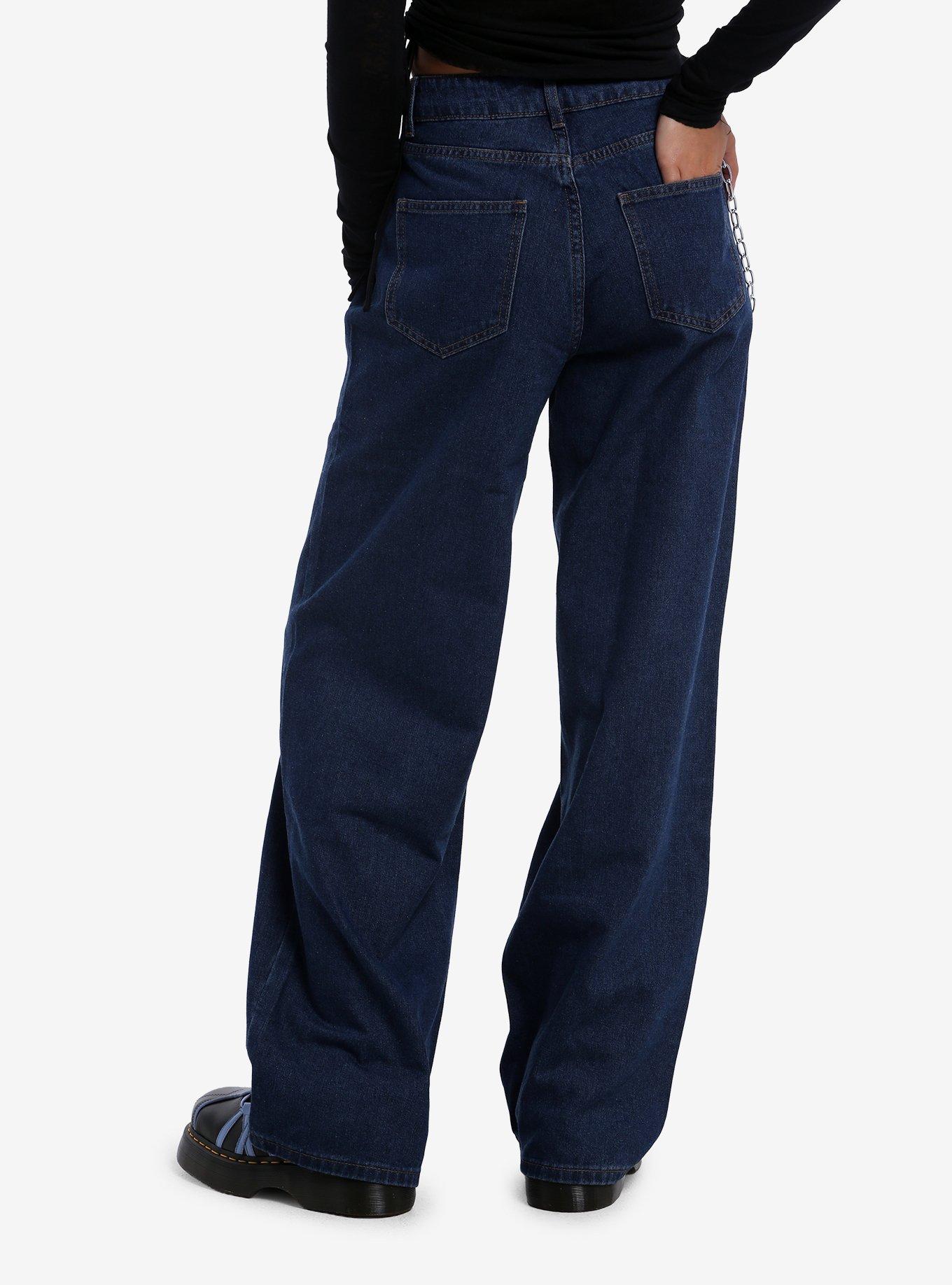 Dark Denim Star Sigil Jeans With Side Chain, , hi-res