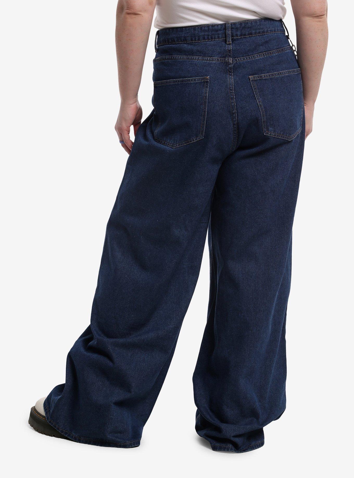 Dark Denim Star Sigil Jeans With Side Chain Plus Size, , hi-res