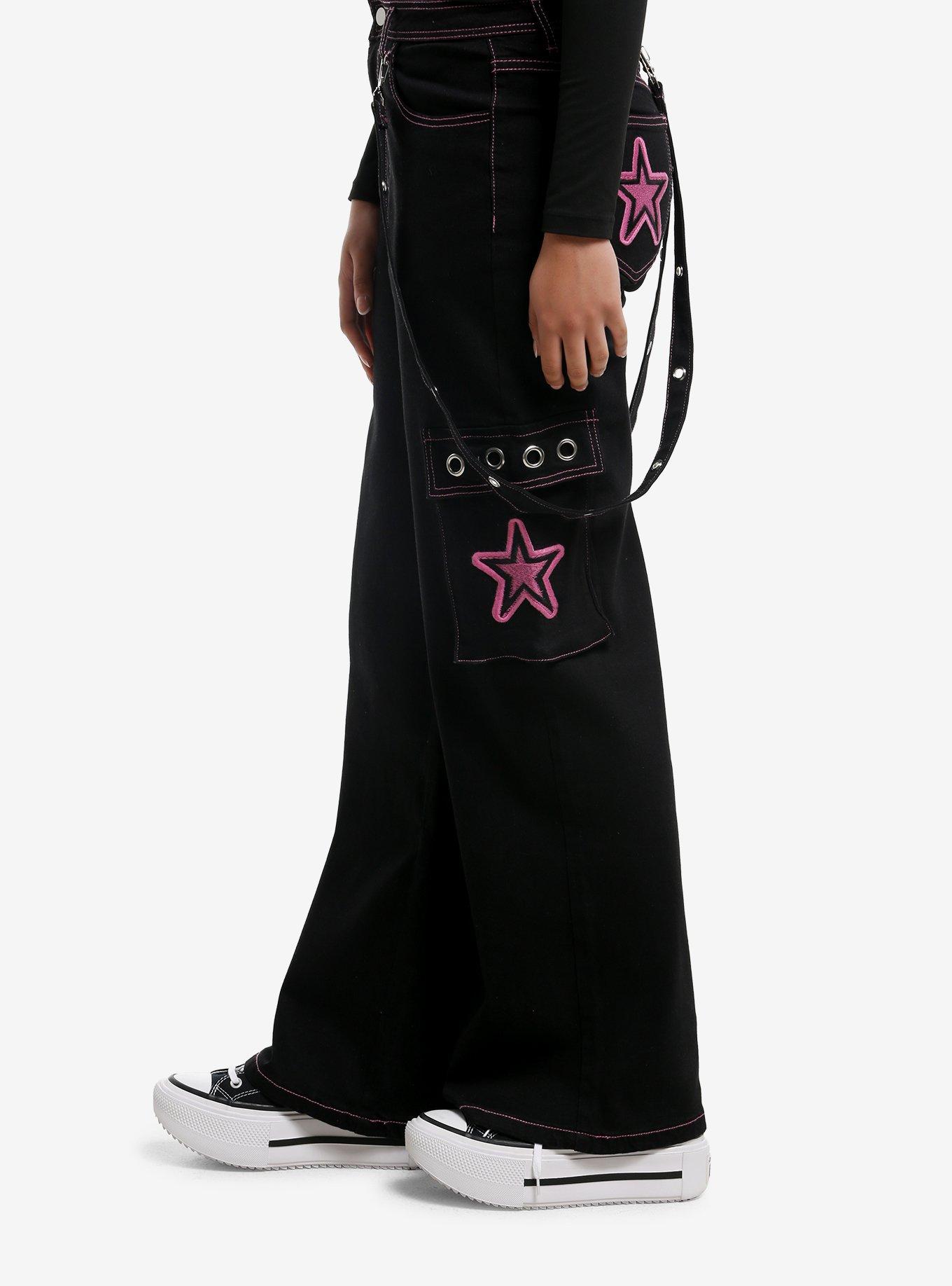 Black & Pink Star Suspender Cargo Pants, PURPLE, alternate