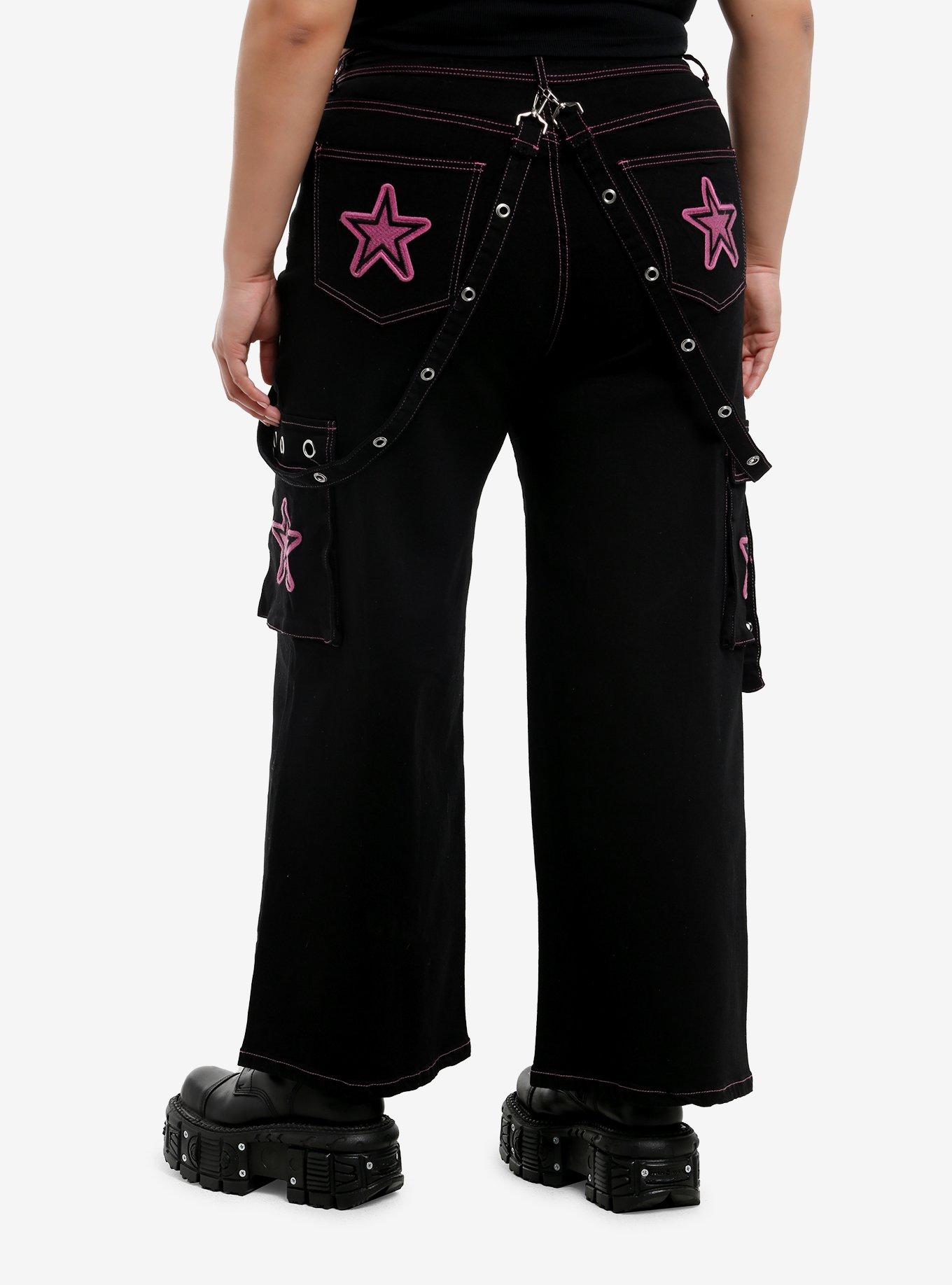 Black & Pink Star Suspender Cargo Pants Plus Size, , hi-res
