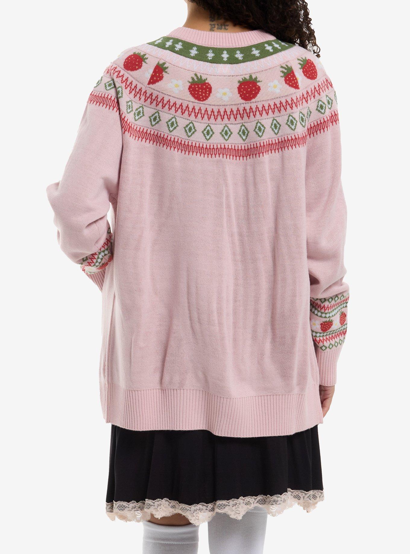 Sweet Society Strawberries Fair Isle Girls Cardigan, RED, alternate