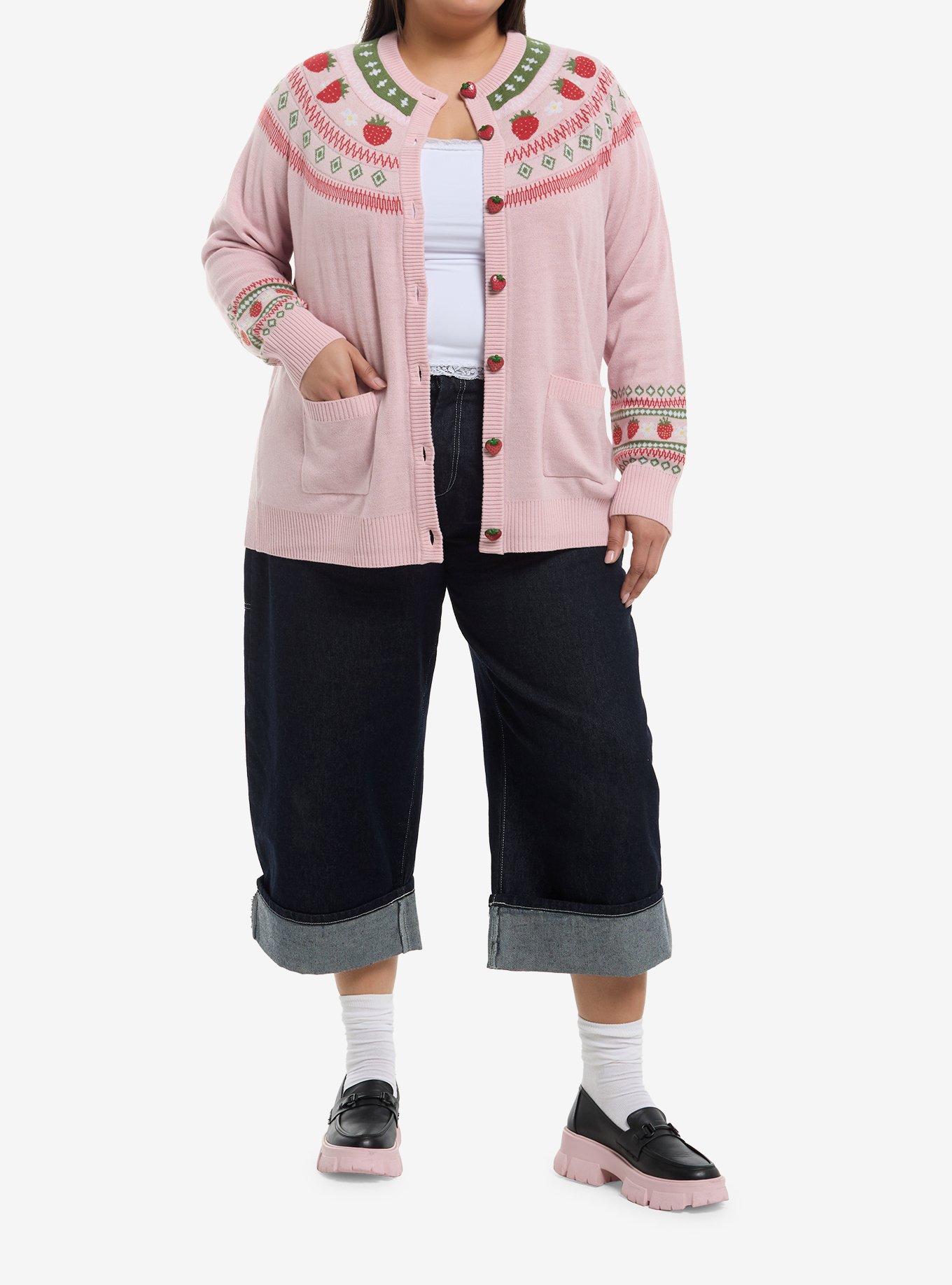 Sweet Society Strawberries Fair Isle Girls Cardigan Plus Size, , hi-res