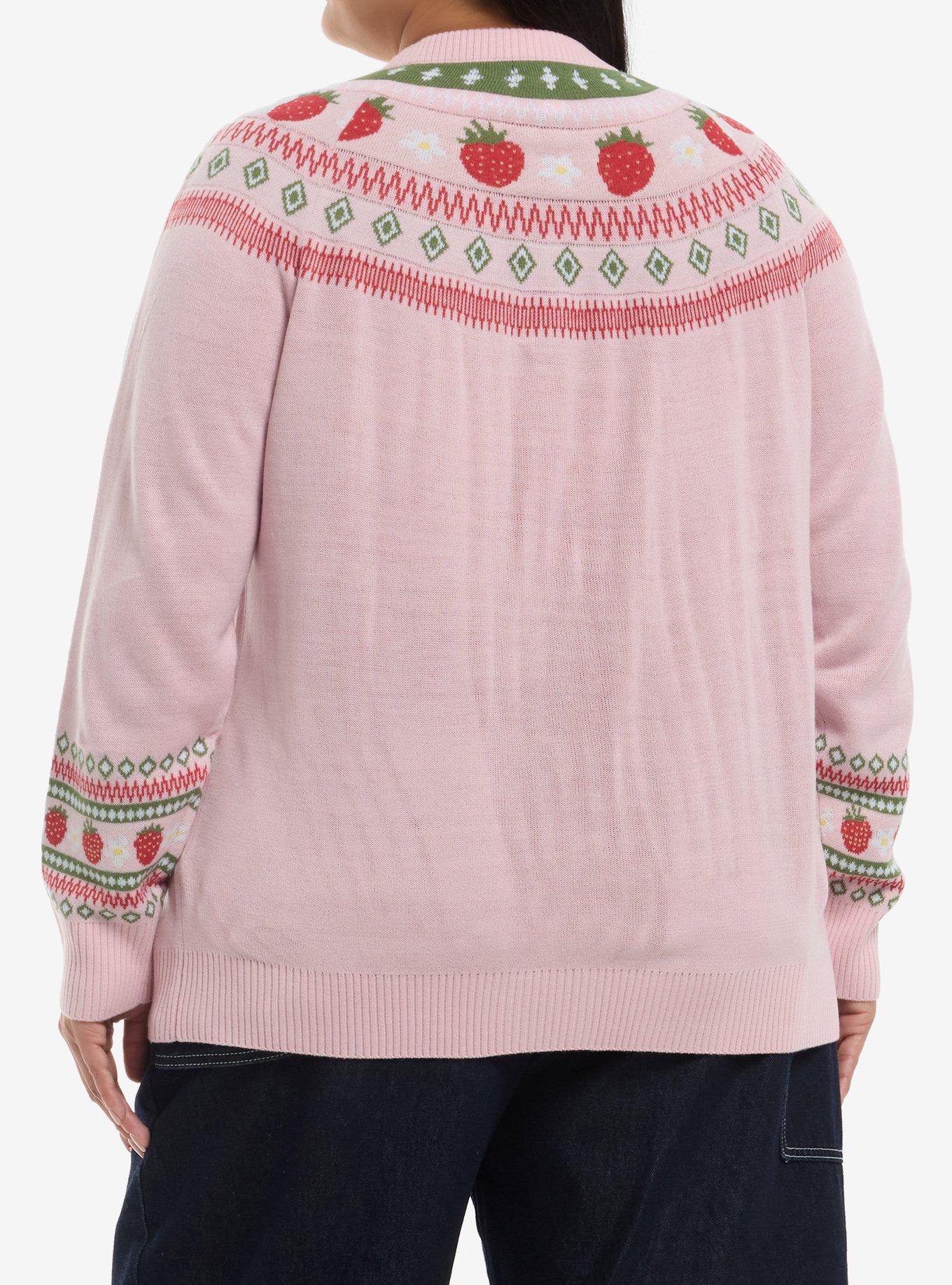Sweet Society Strawberries Fair Isle Girls Cardigan Plus Size, RED, alternate