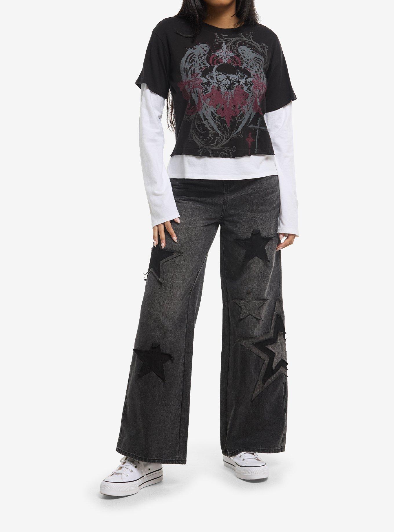 Social Collision Winged Skull & Cross Girls Twofer Long-Sleeve T-Shirt, , hi-res